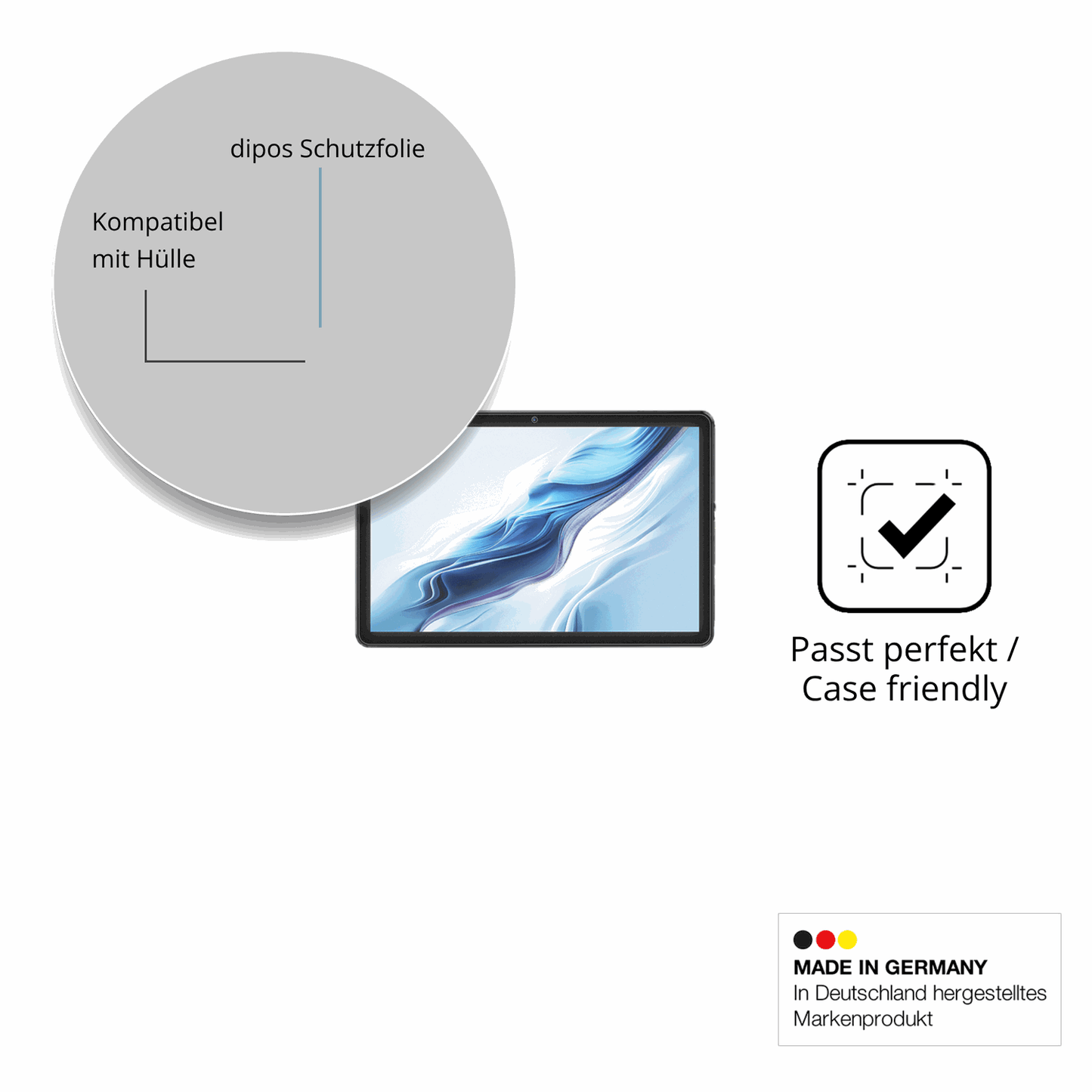 Schutzfolie mit optimaler Passform, zur Verwendung mit Hüllen geeignet