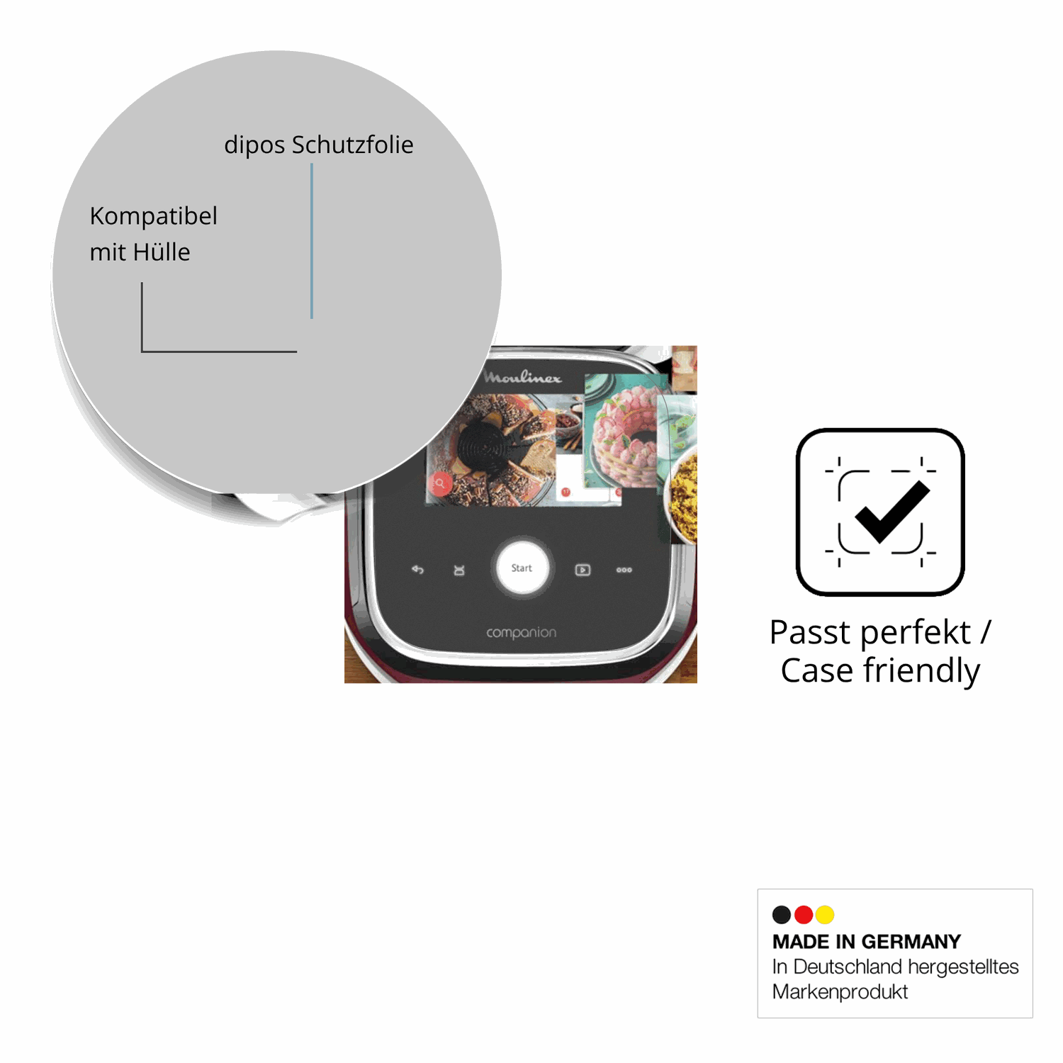 Schutzfolie mit optimaler Passform, zur Verwendung mit Hüllen geeignet
