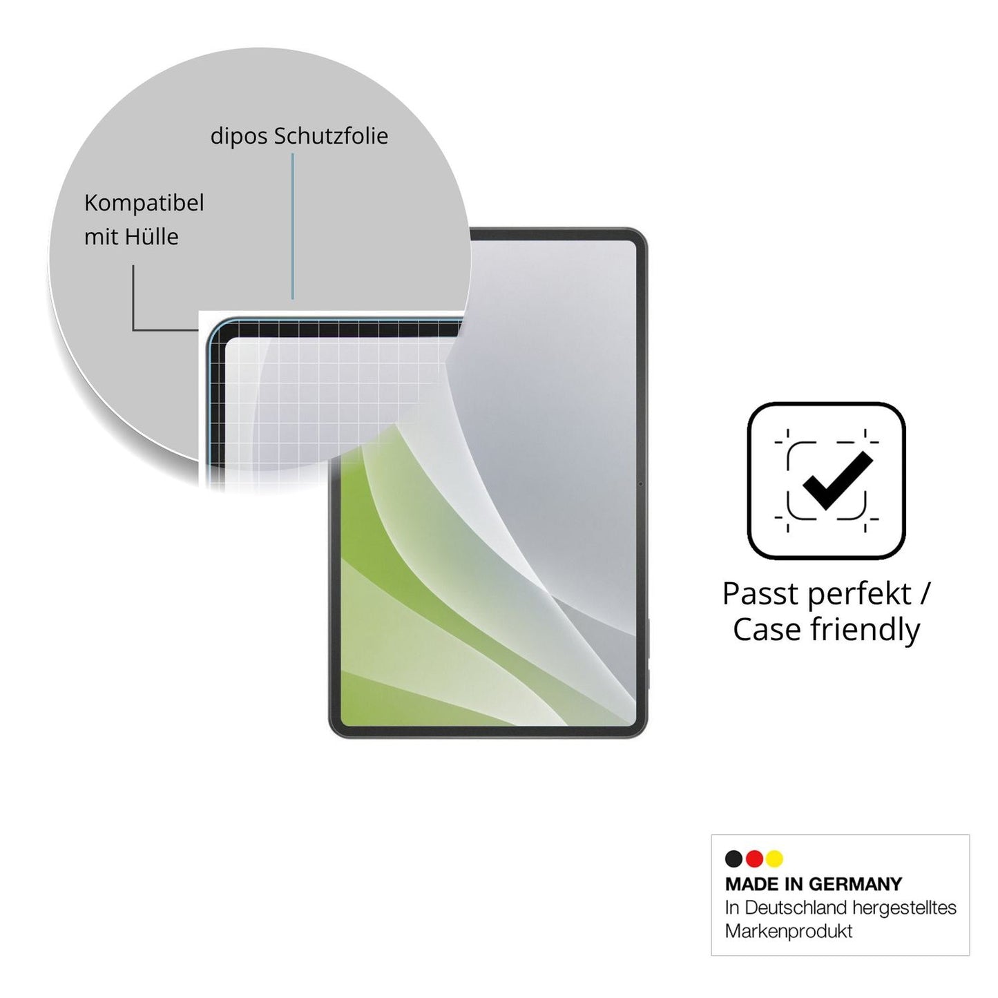 Schutzfolie mit optimaler Passform, zur Verwendung mit Hüllen geeignet