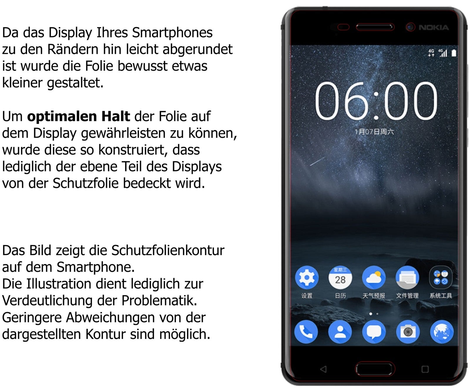 Schutzfolie mit optimaler Passform, zur Verwendung mit Hüllen geeignet