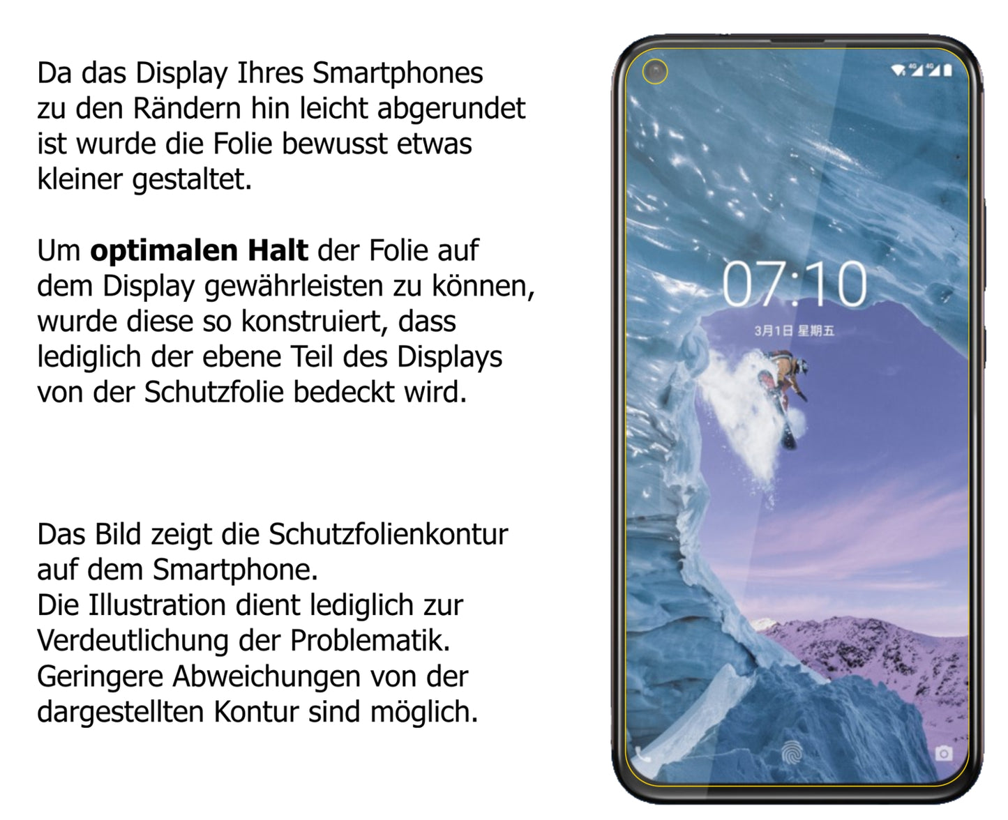 Schutzfolie mit optimaler Passform, zur Verwendung mit Hüllen geeignet