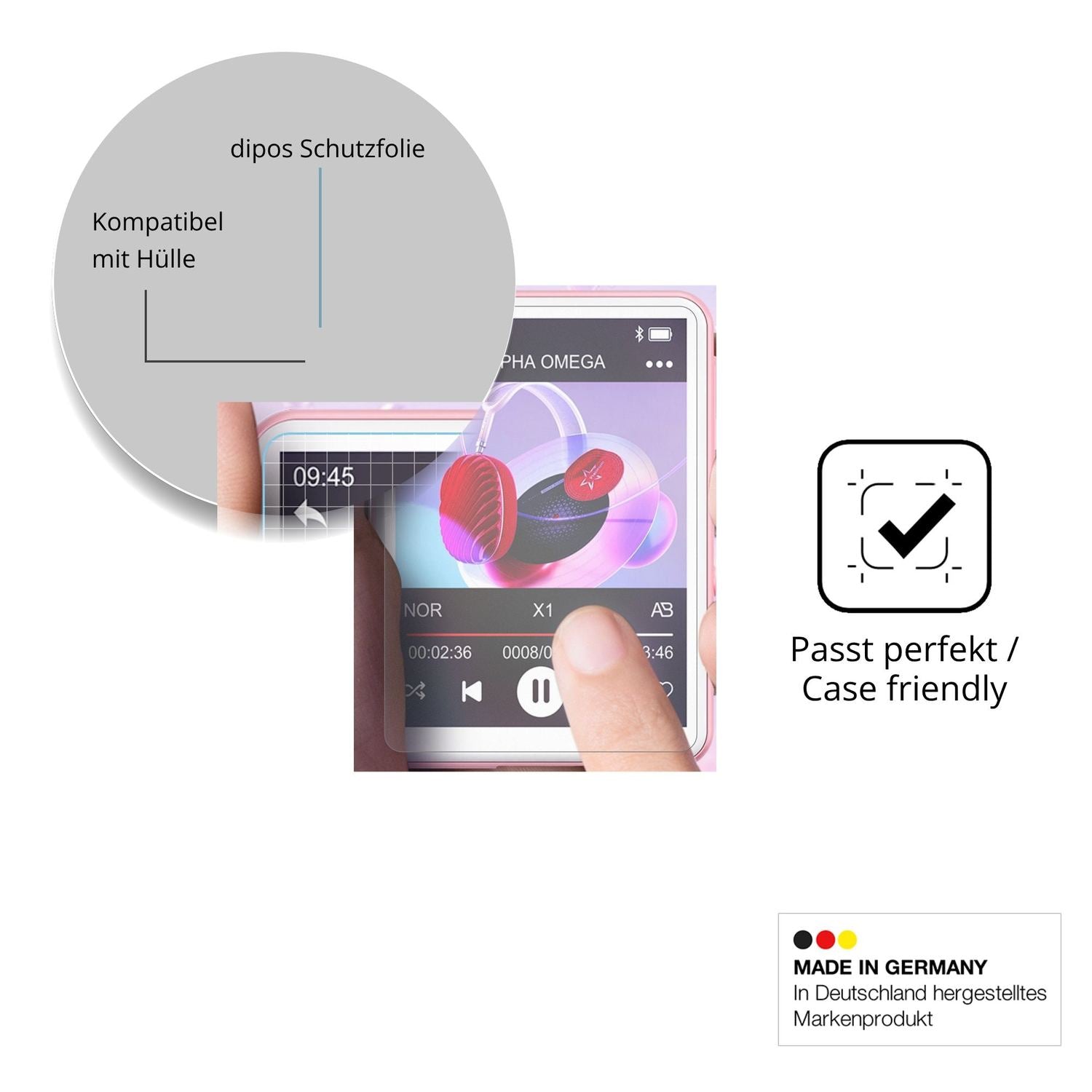 Schutzfolie mit optimaler Passform, zur Verwendung mit Hüllen geeignet
