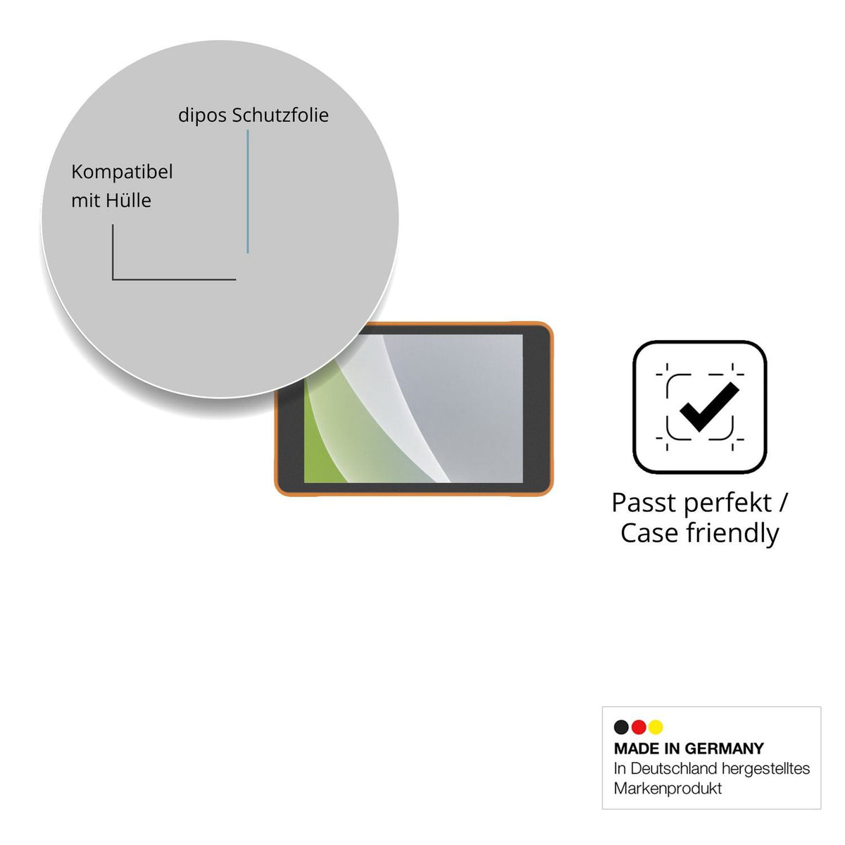 Schutzfolie mit optimaler Passform, zur Verwendung mit Hüllen geeignet
