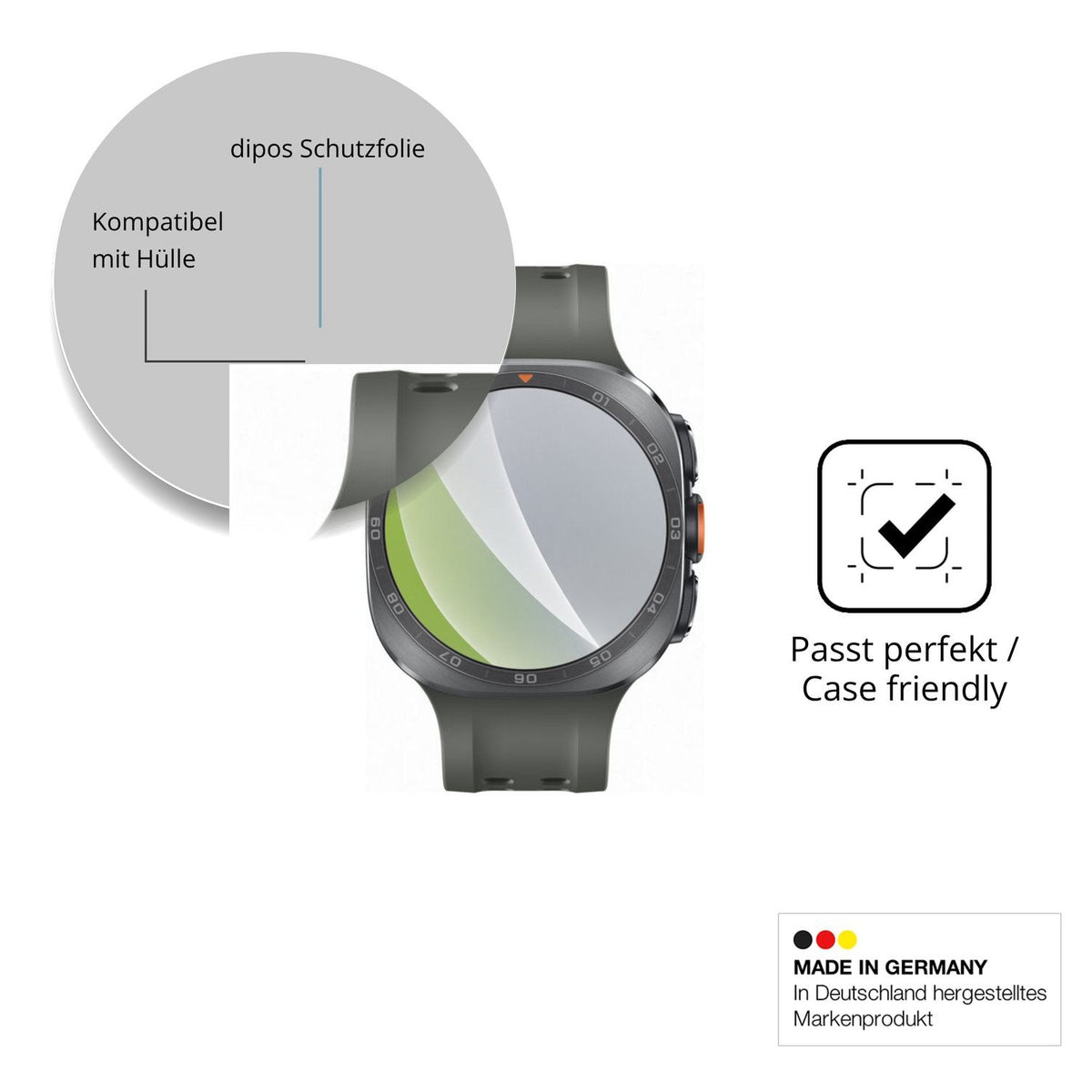 Schutzfolie mit optimaler Passform, zur Verwendung mit Hüllen geeignet