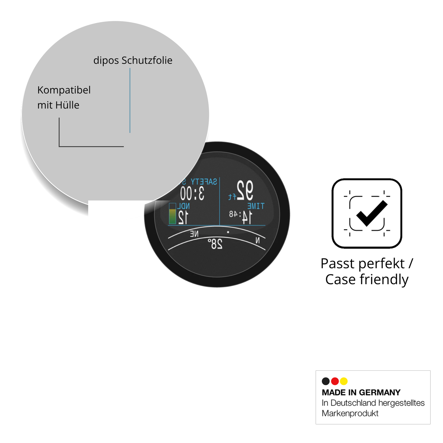 Schutzfolie mit optimaler Passform, zur Verwendung mit Hüllen geeignet