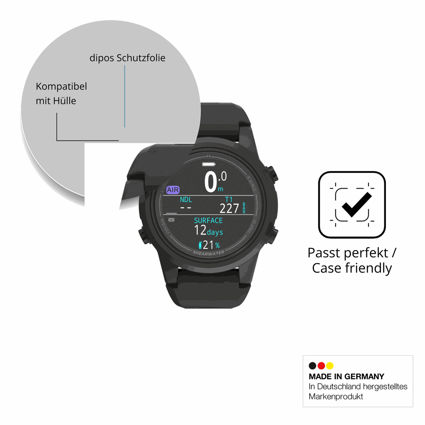 Schutzfolie mit optimaler Passform, zur Verwendung mit Hüllen geeignet