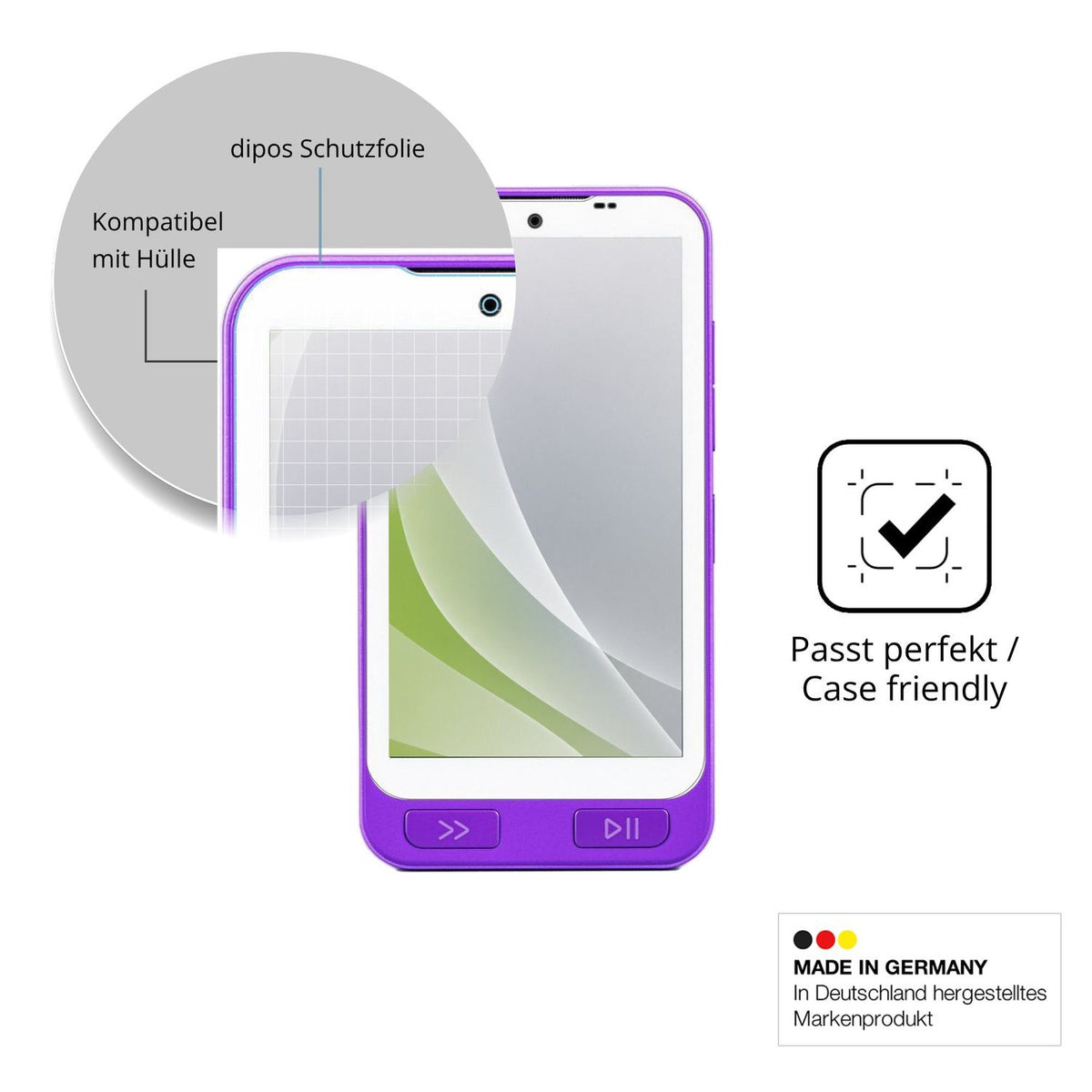 Schutzfolie mit optimaler Passform, zur Verwendung mit Hüllen geeignet