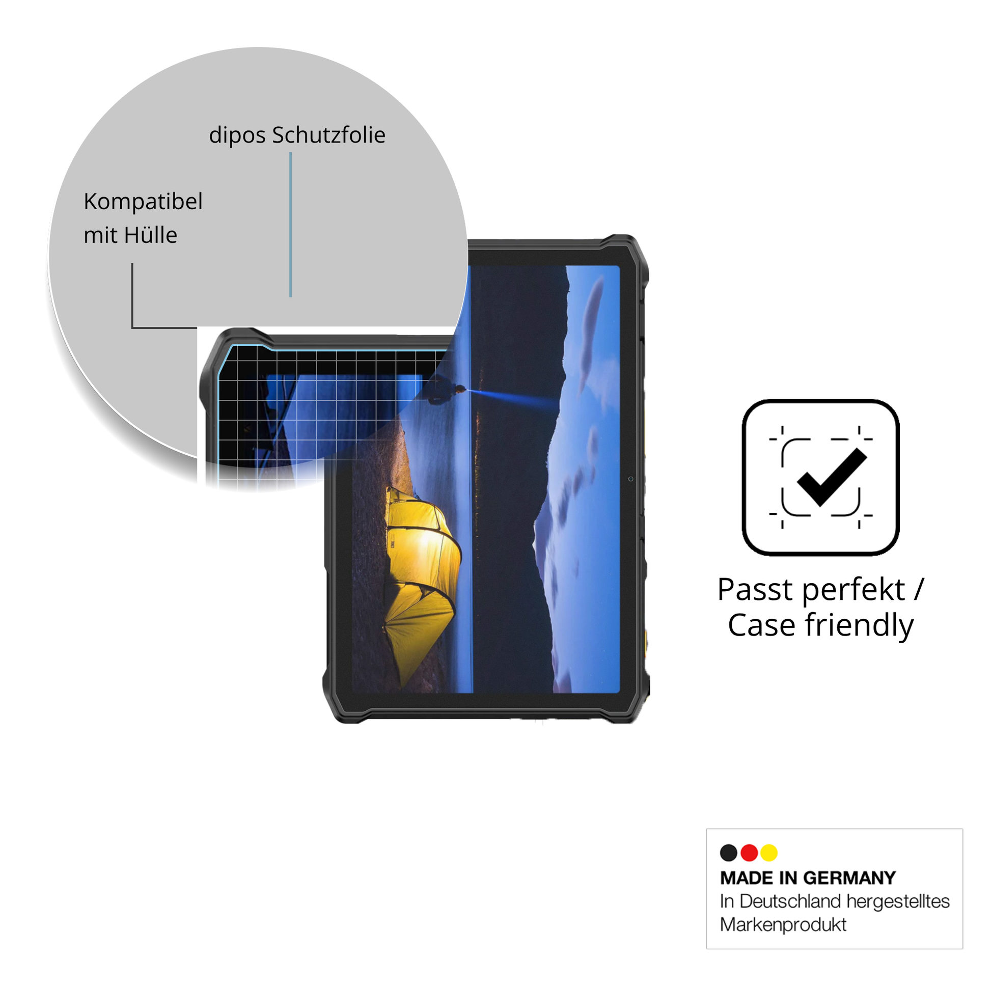 Schutzfolie mit optimaler Passform, zur Verwendung mit Hüllen geeignet
