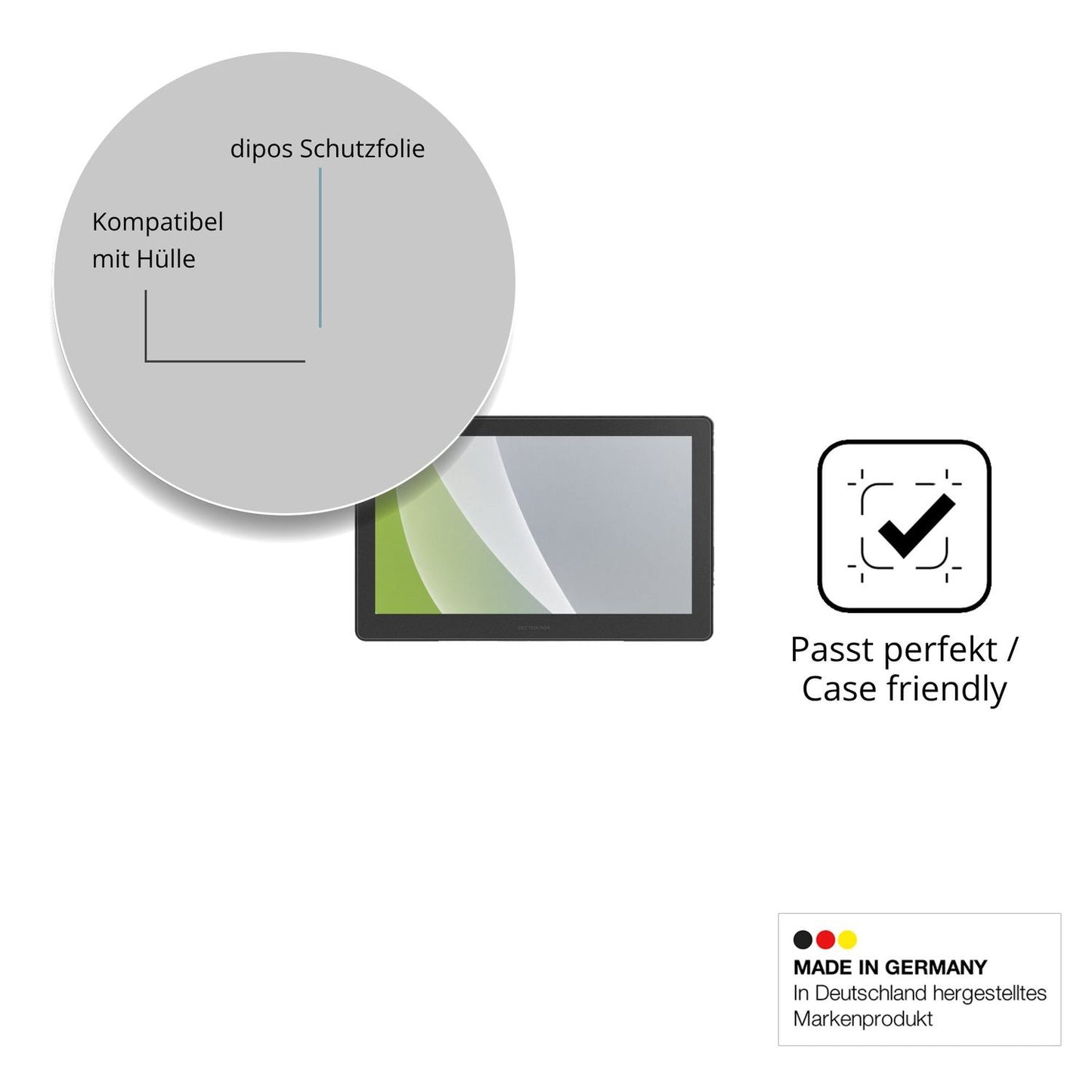 Schutzfolie mit optimaler Passform, zur Verwendung mit Hüllen geeignet