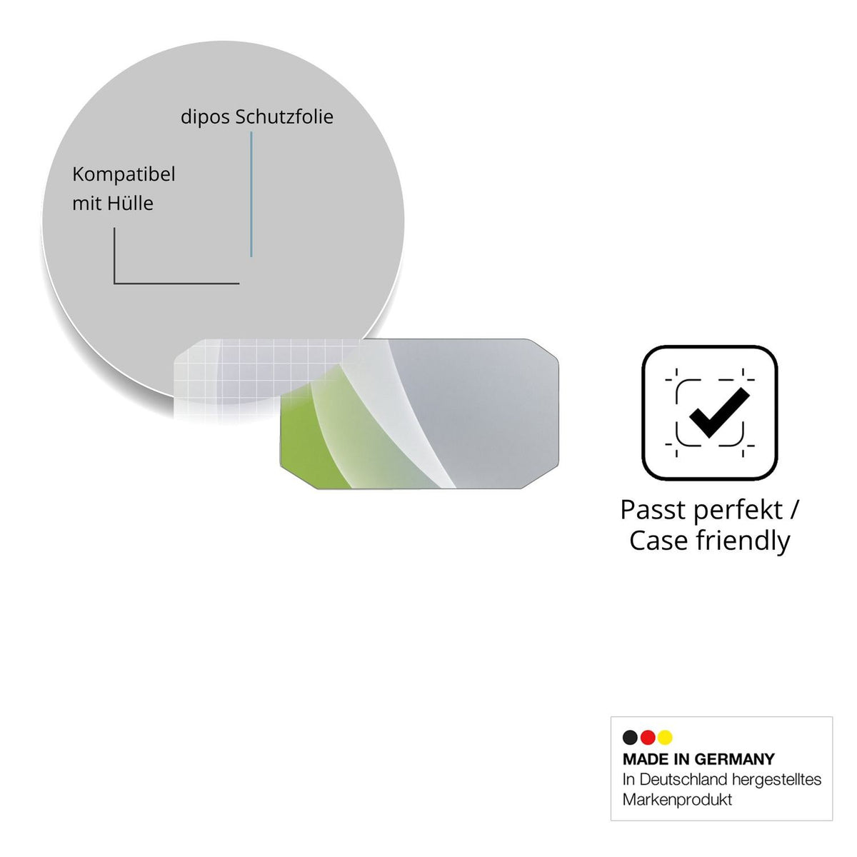 Schutzfolie mit optimaler Passform, zur Verwendung mit Hüllen geeignet