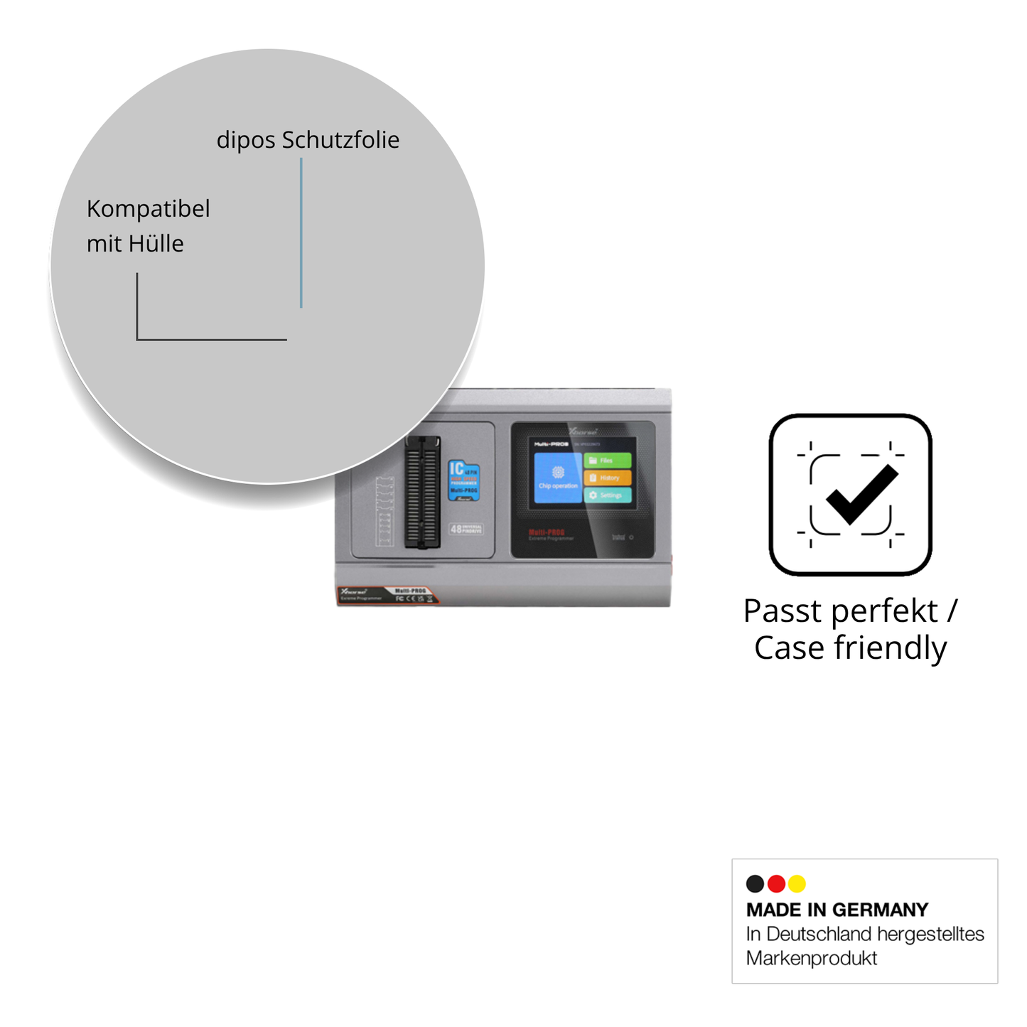 Schutzfolie mit optimaler Passform, zur Verwendung mit Hüllen geeignet