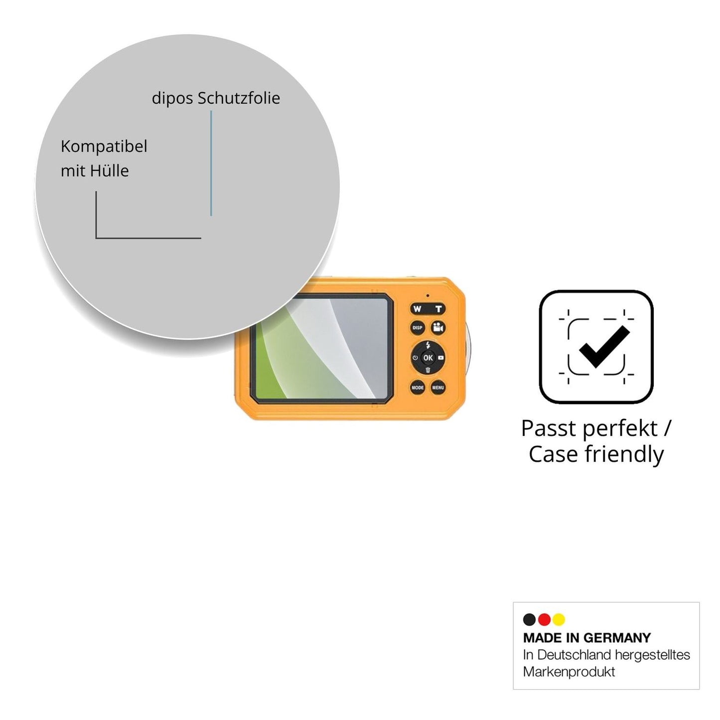 Schutzfolie mit optimaler Passform, zur Verwendung mit Hüllen geeignet