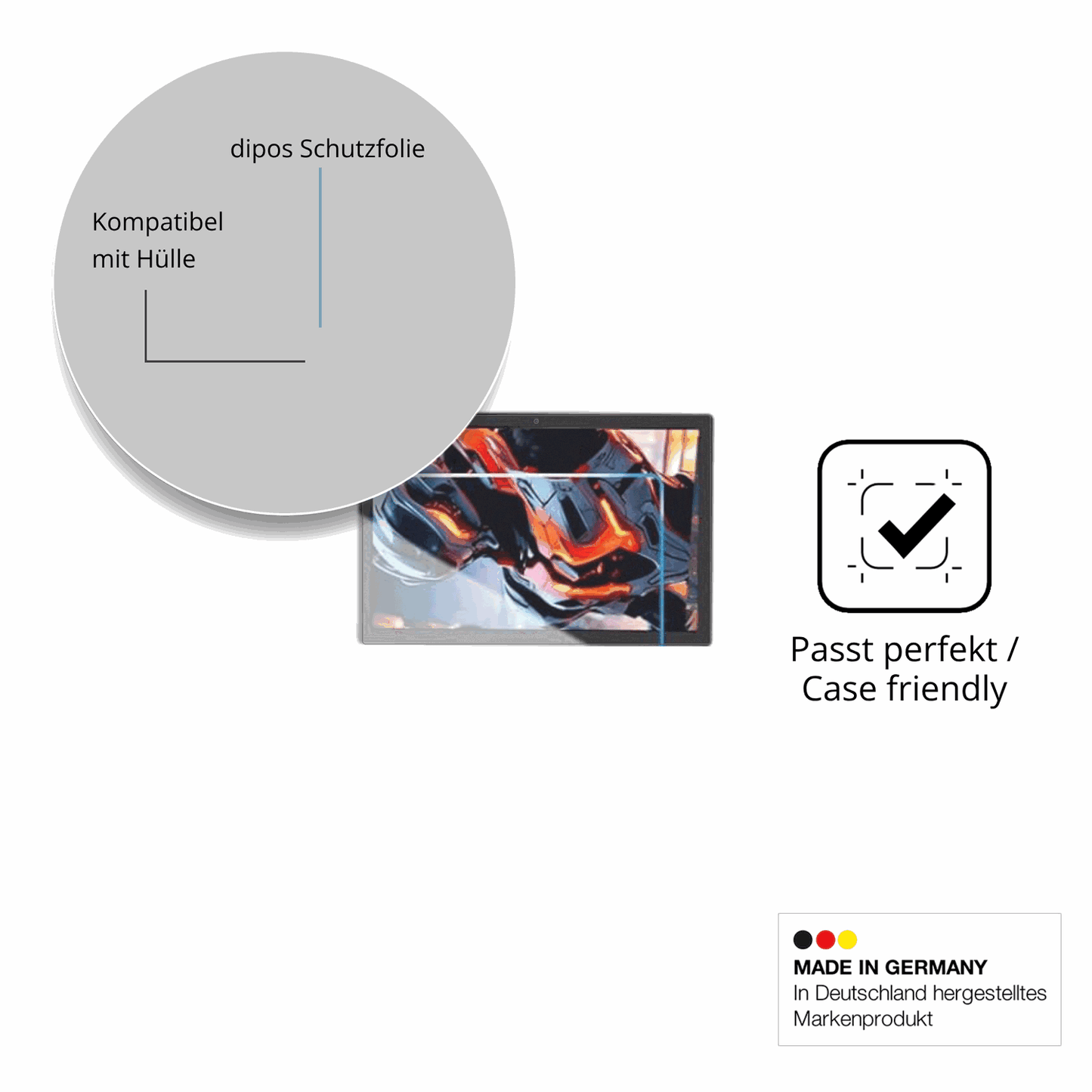 Schutzfolie mit optimaler Passform, zur Verwendung mit Hüllen geeignet