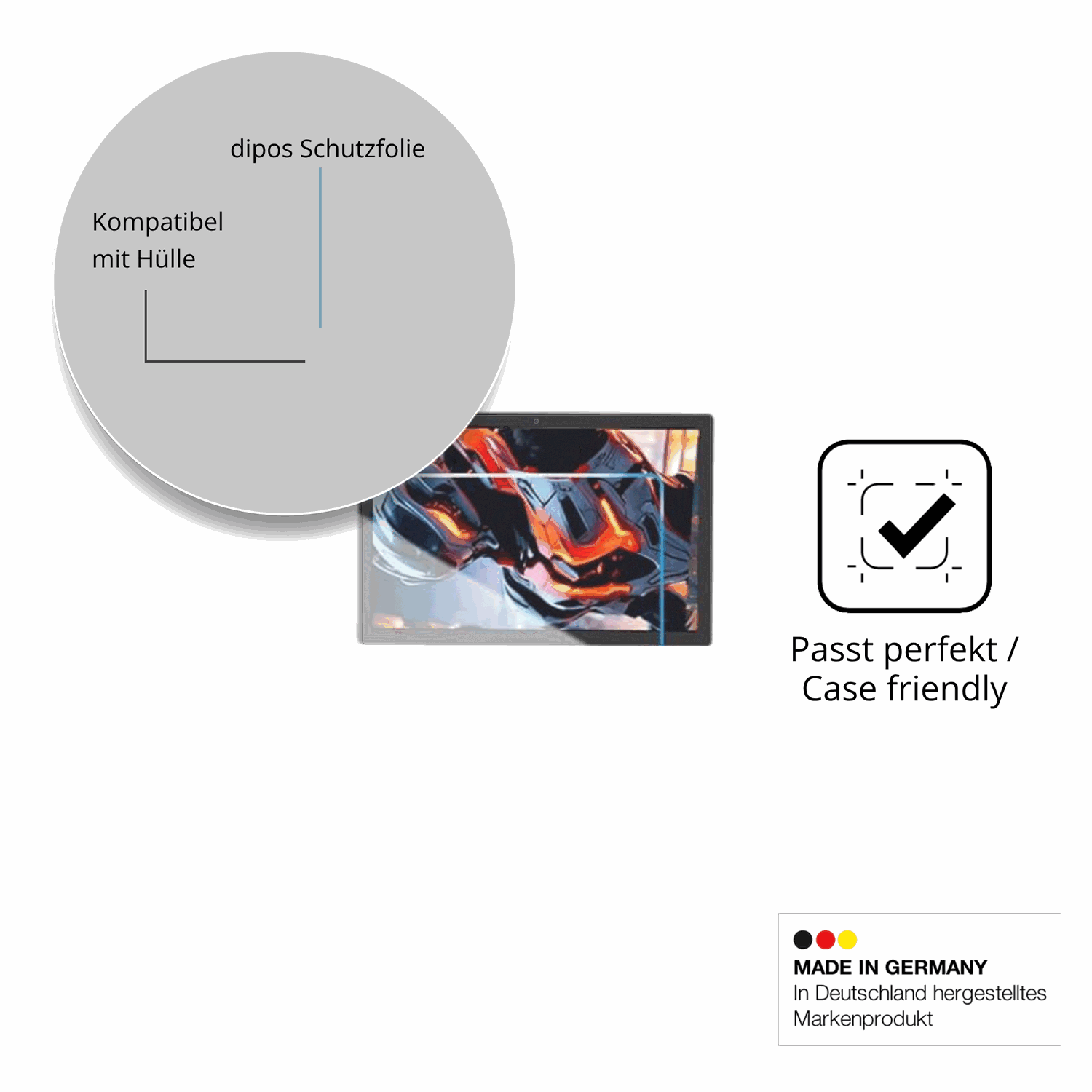 Schutzfolie mit optimaler Passform, zur Verwendung mit Hüllen geeignet