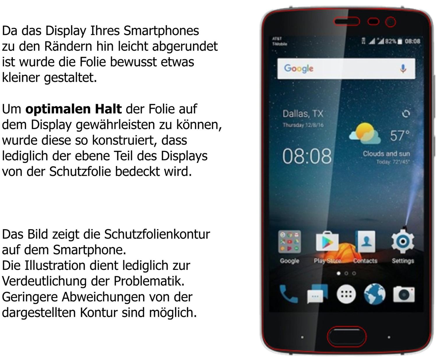 Schutzfolie mit optimaler Passform, zur Verwendung mit Hüllen geeignet