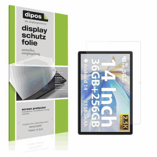 Matte Displayschutzfolie von dipos passend für MAXLEGEN Tablet 14 Zoll, präziser Zuschnitt und blasenfrei montiert