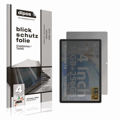 Blickschutzfolie von dipos passend für MAXLEGEN Tablet 14 Zoll, präziser Zuschnitt und blasenfrei montiert