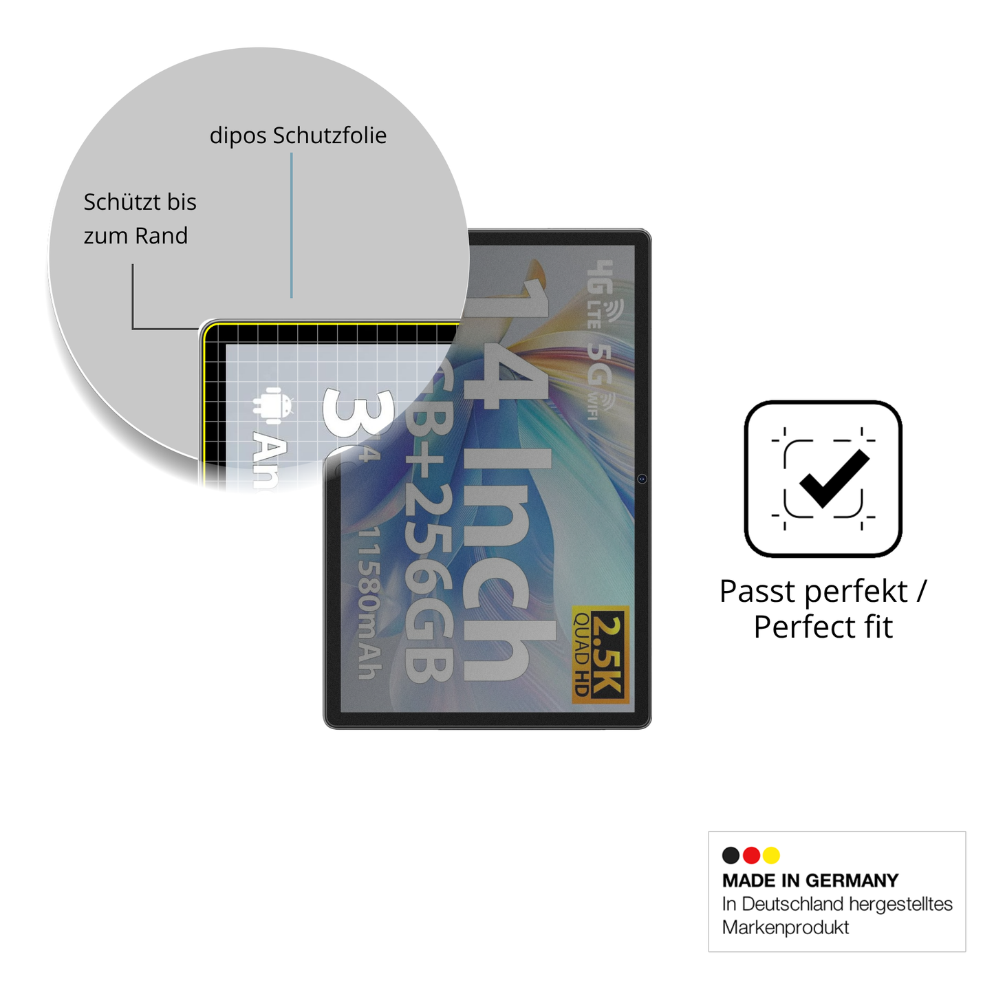 Schutz gegen Kratzer auf dem MAXLEGEN Tablet 14 Zoll Glas durch Schlüssel oder Ähnliches