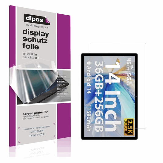 Klare Displayschutzfolie von dipos passend für MAXLEGEN Tablet 14 Zoll, präziser Zuschnitt und blasenfrei montiert