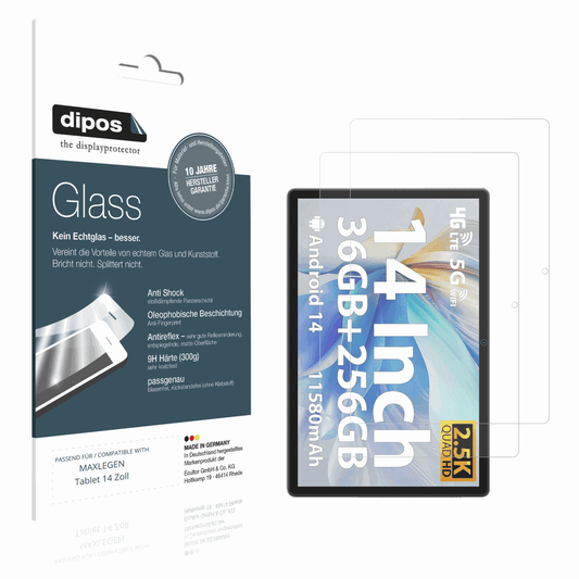 Matte Displayschutzfolie von dipos passend für MAXLEGEN Tablet 14 Zoll, 9H kratzfest und blasenfrei montiert