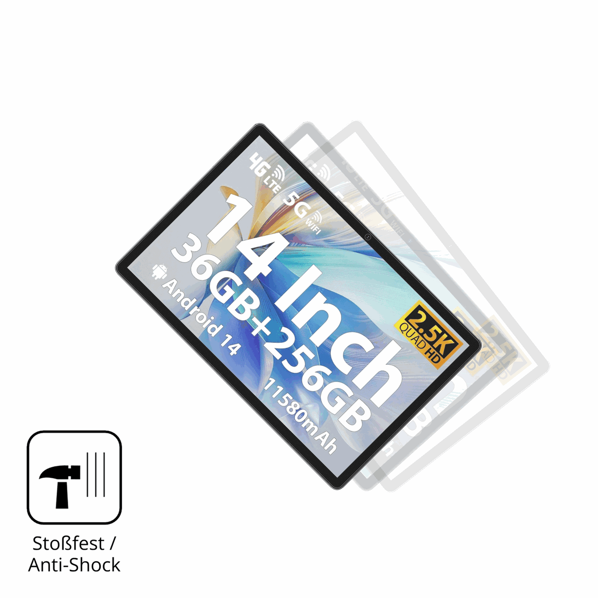 Schutz gegen Kratzer auf dem MAXLEGEN Tablet 14 Zoll Glas durch Schlüssel, Stöße gegen die Tischkante oder Stürze