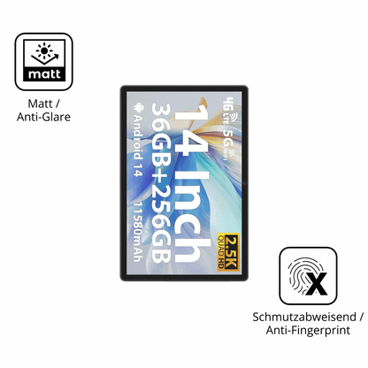 9H Hartbeschichtete, flexible Folie passend zugeschnitten für MAXLEGEN Tablet 14 Zoll