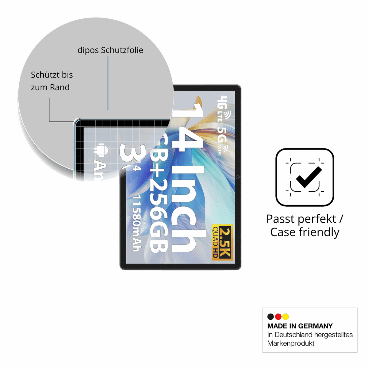 Schutzglasfolie mit optimaler Passform, zur Verwendung mit Hüllen geeignet