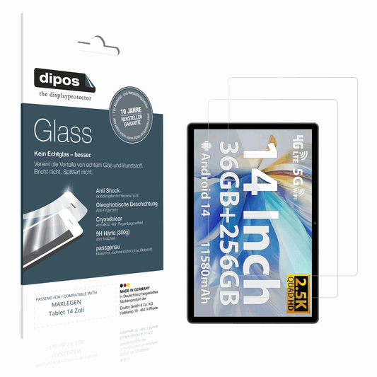 Klare Displayschutzfolie von dipos passend für MAXLEGEN Tablet 14 Zoll, 9H kratzfest und blasenfrei montiert