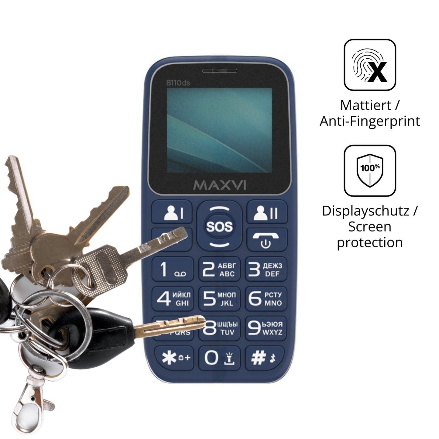 dipos Displayschutz für Maxvi B110ds, mattierte Oberfläche, Blickschutzfilter und perfekter Passform