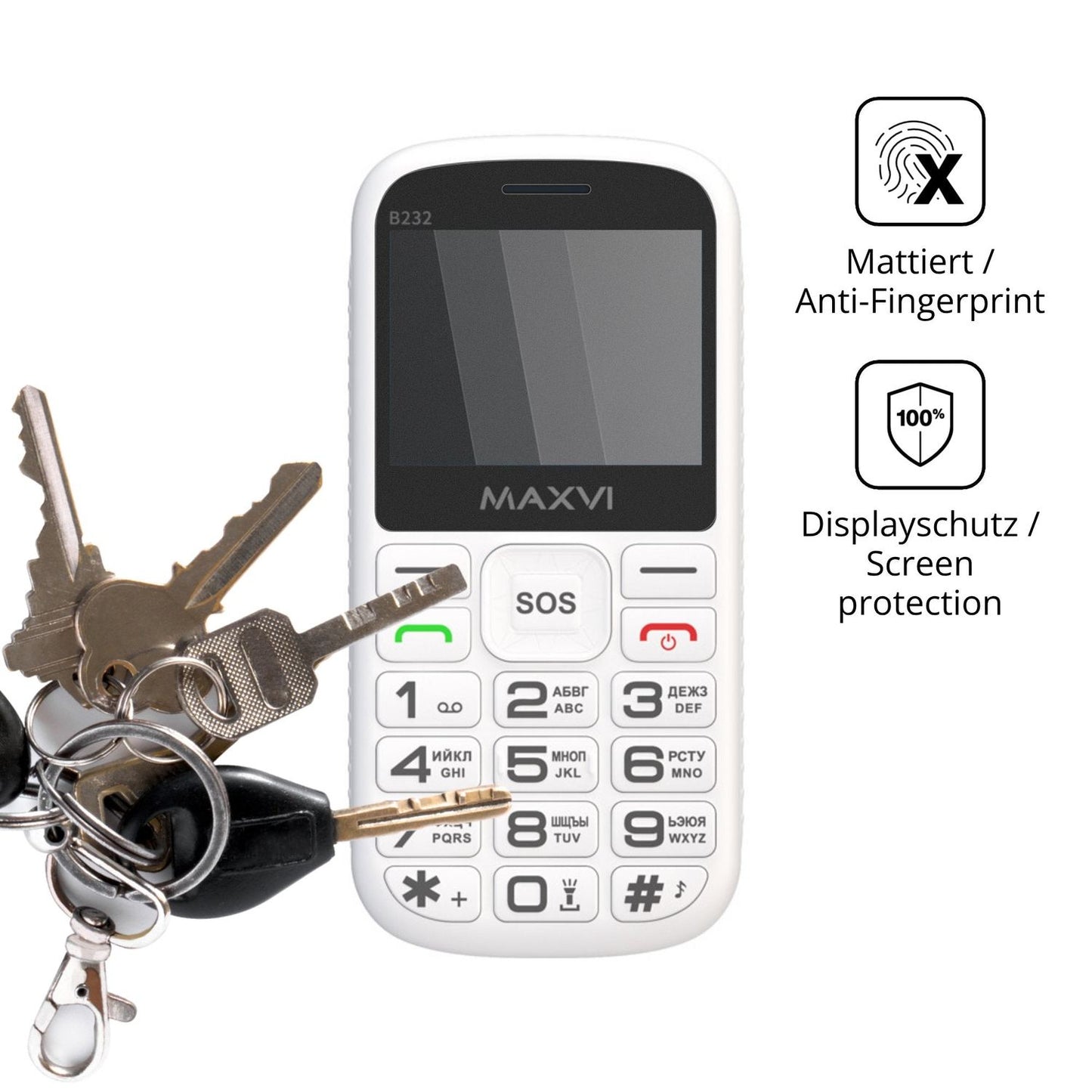 dipos Displayschutz für Maxvi B232, mattierte Oberfläche, Blickschutzfilter und perfekter Passform