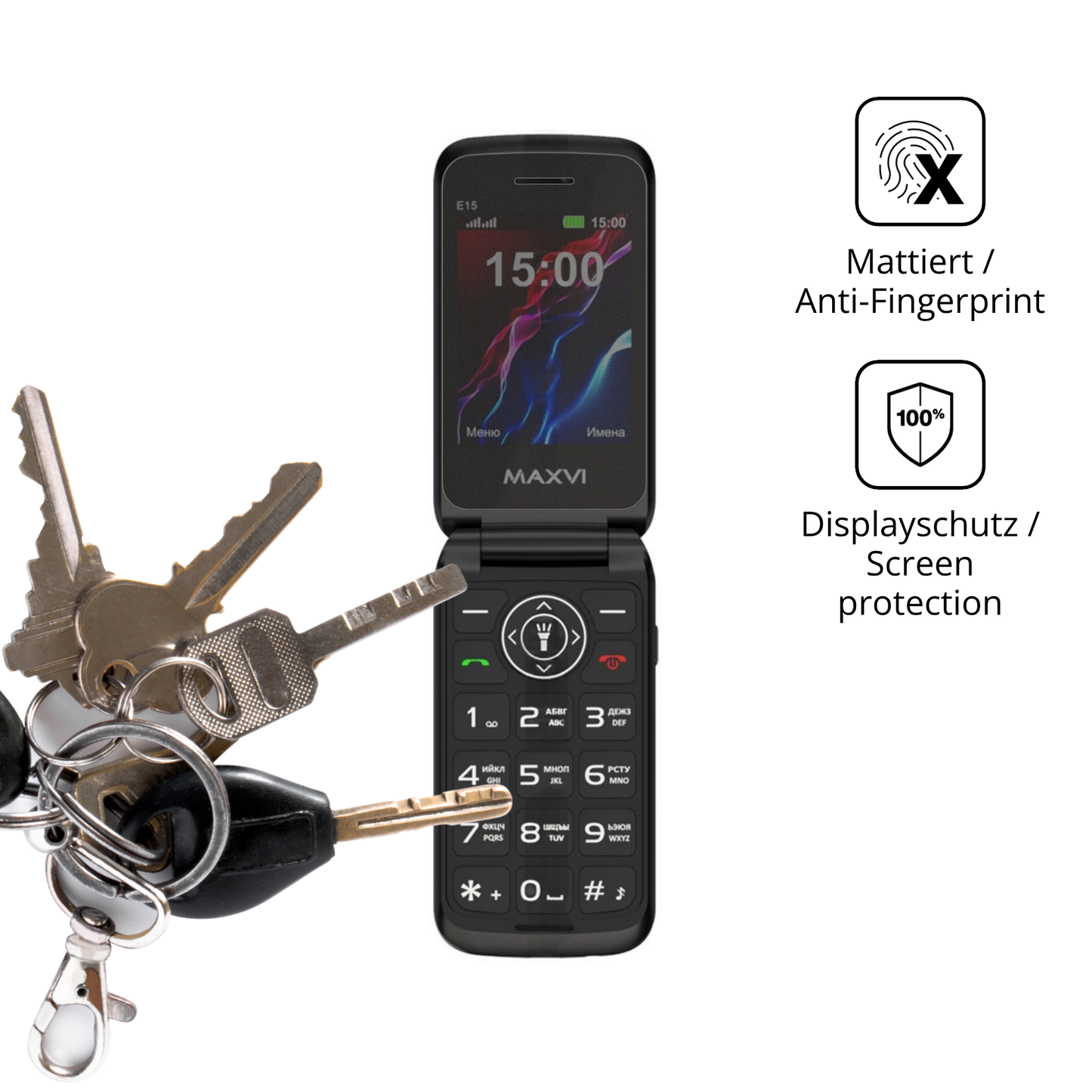 dipos Displayschutz für Maxvi E15, mattierte Oberfläche, Blickschutzfilter und perfekter Passform