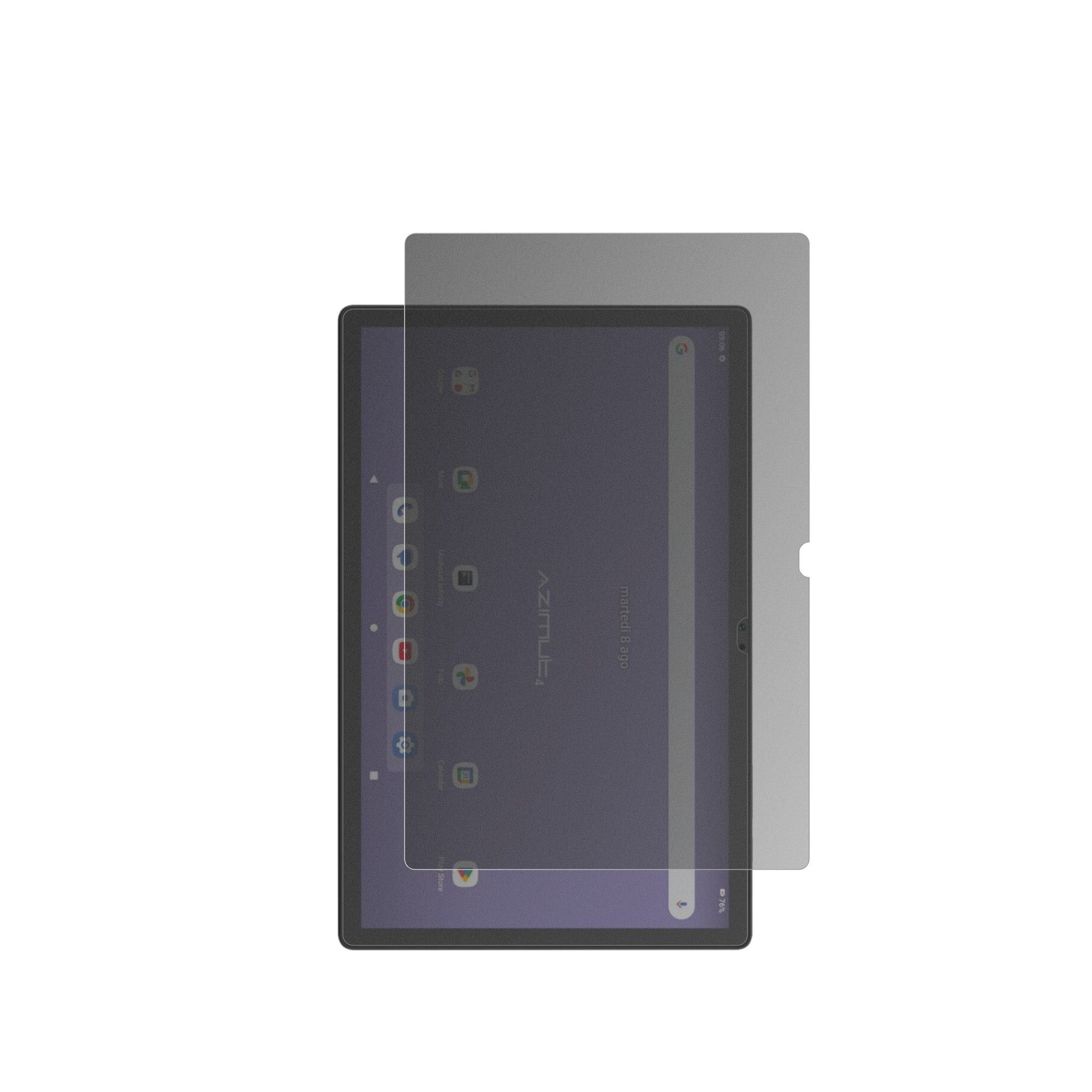 MediacomSmartPad Azimut 4 mit aufgebrachtem dipos Displayschutz, der seitliche Einblicke blockiert