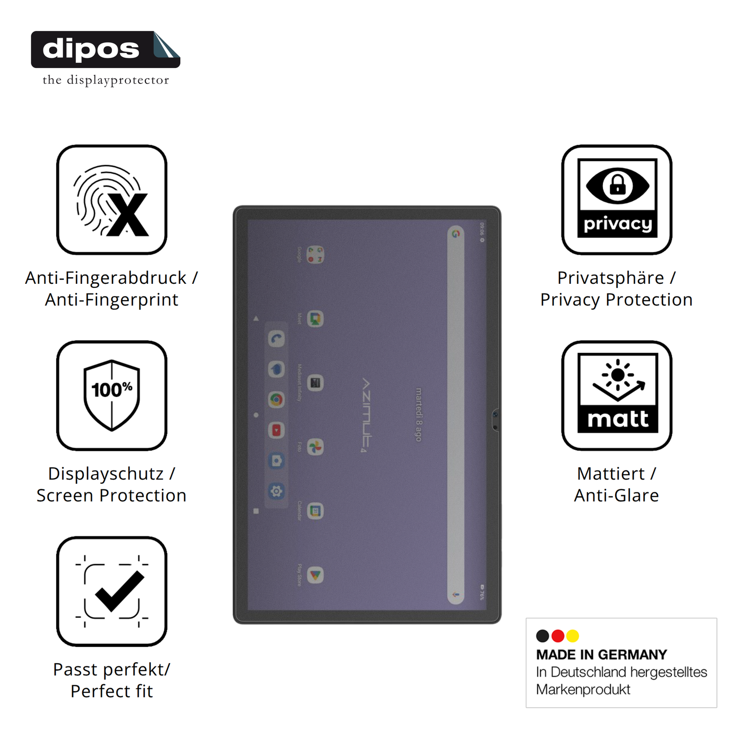 Privatsphäre-Schutz durch Sichtschutz-Folie passend zugeschnitten für Mediacom SmartPad Azimut 4