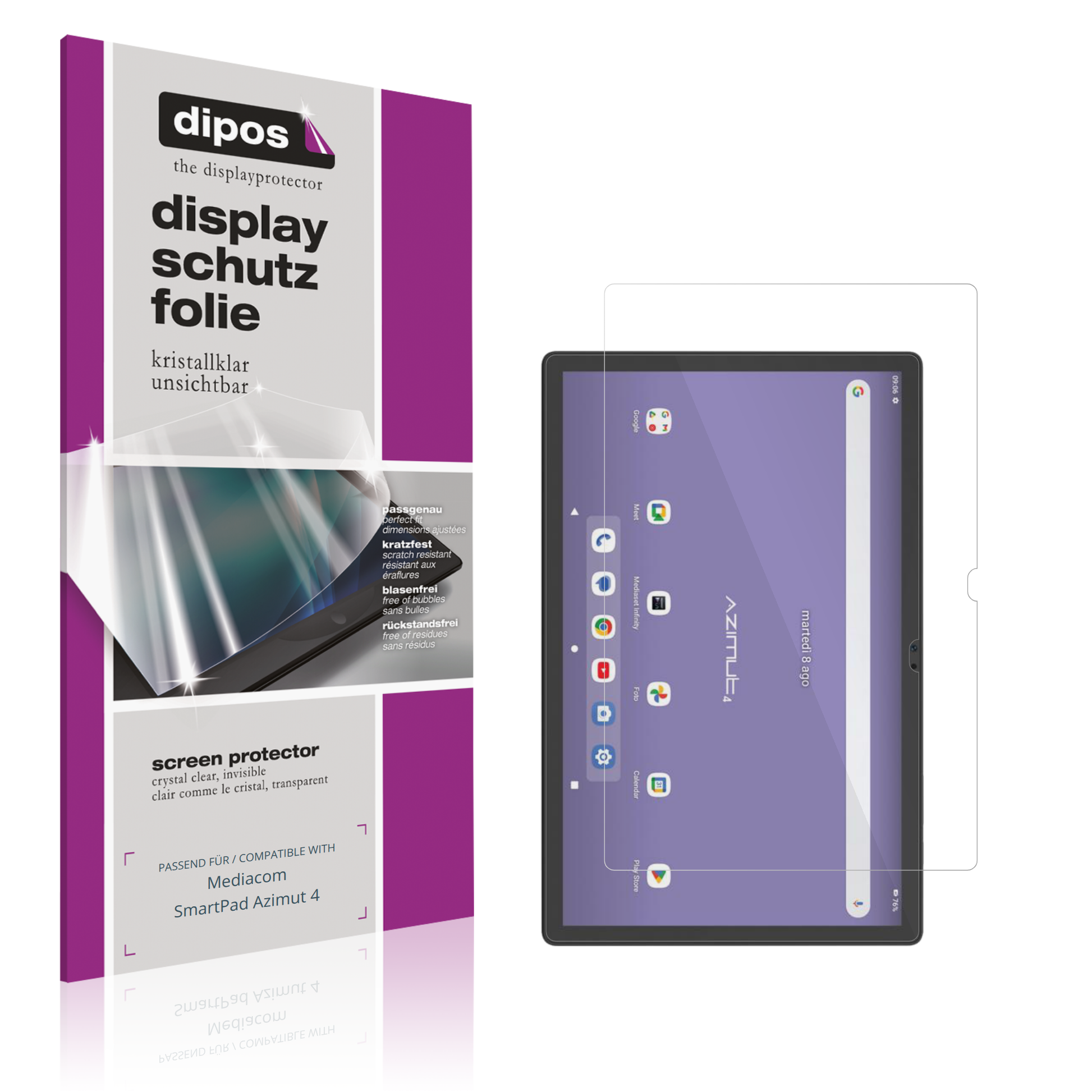 Klare Displayschutzfolie von dipos passend für Mediacom SmartPad Azimut 4, präziser Zuschnitt und blasenfrei montiert