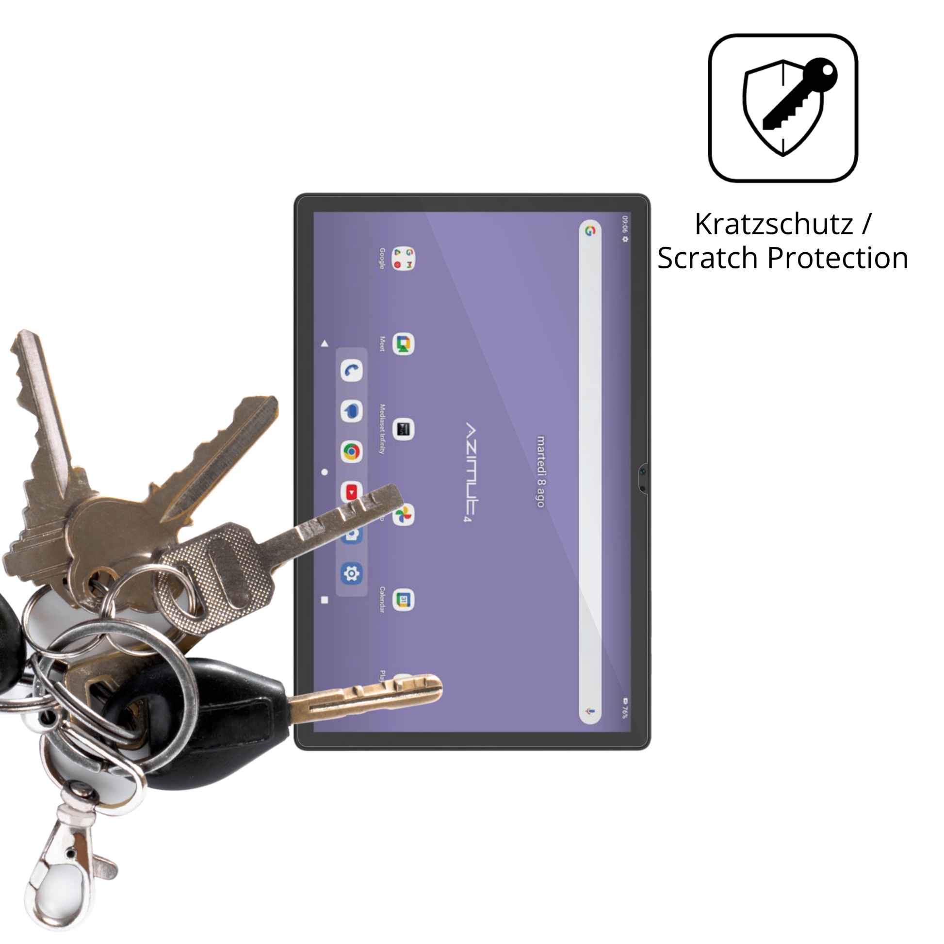 Schutz gegen Kratzer auf dem Mediacom SmartPad Azimut 4 Glas durch Schlüssel oder Ähnliches