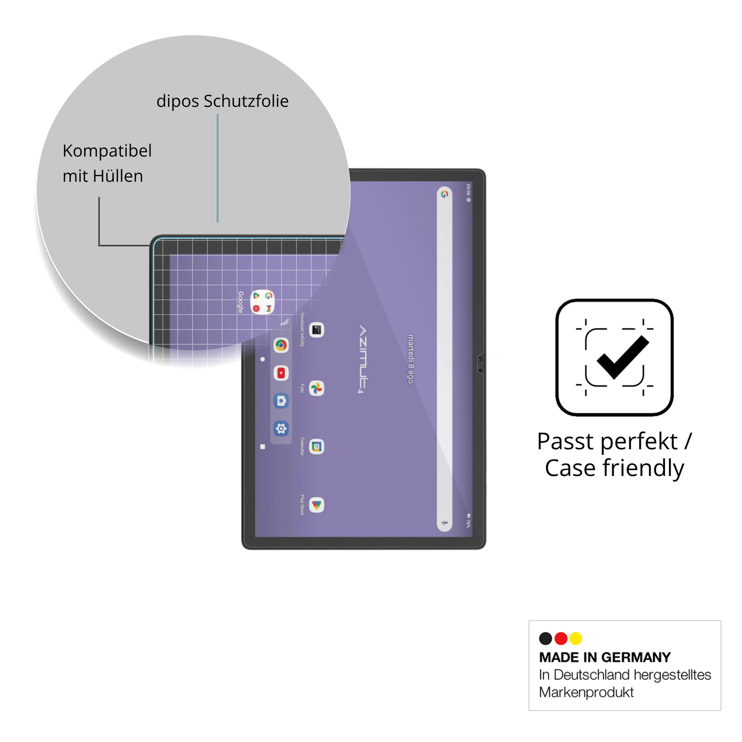 Schutzfolie mit optimaler Passform, zur Verwendung mit Hüllen geeignet