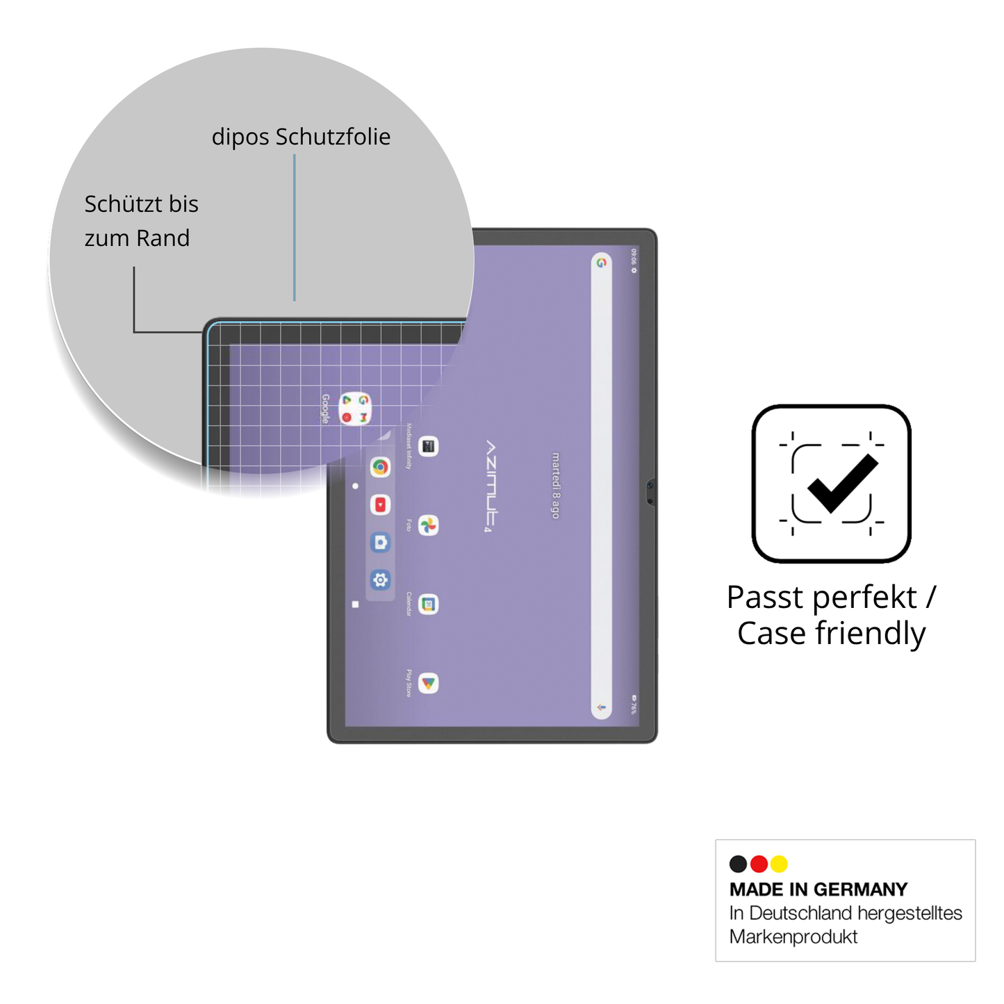 Schutzglasfolie mit optimaler Passform, zur Verwendung mit Hüllen geeignet