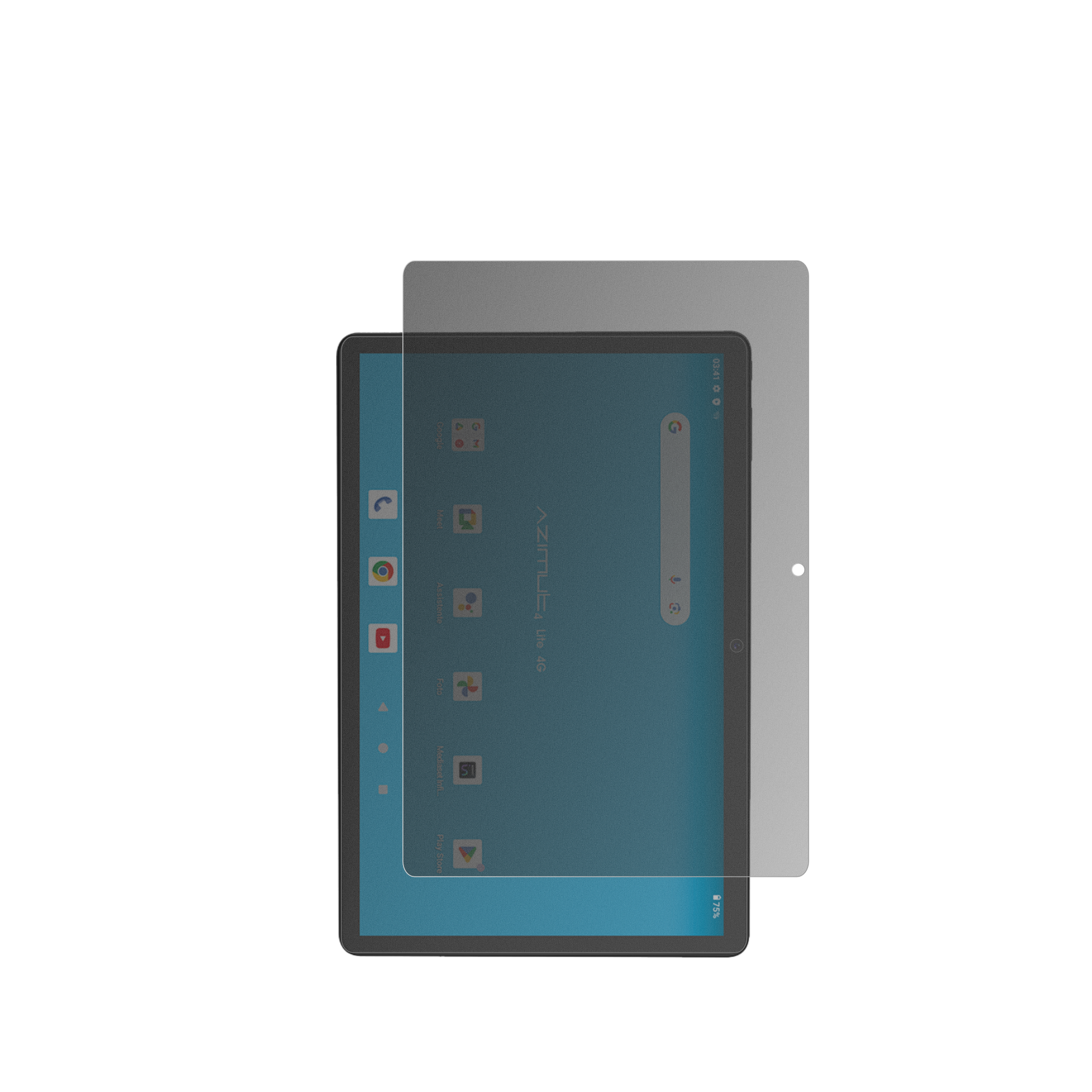 MediacomSmartPad Azimut 4 Lite mit aufgebrachtem dipos Displayschutz, der seitliche Einblicke blockiert
