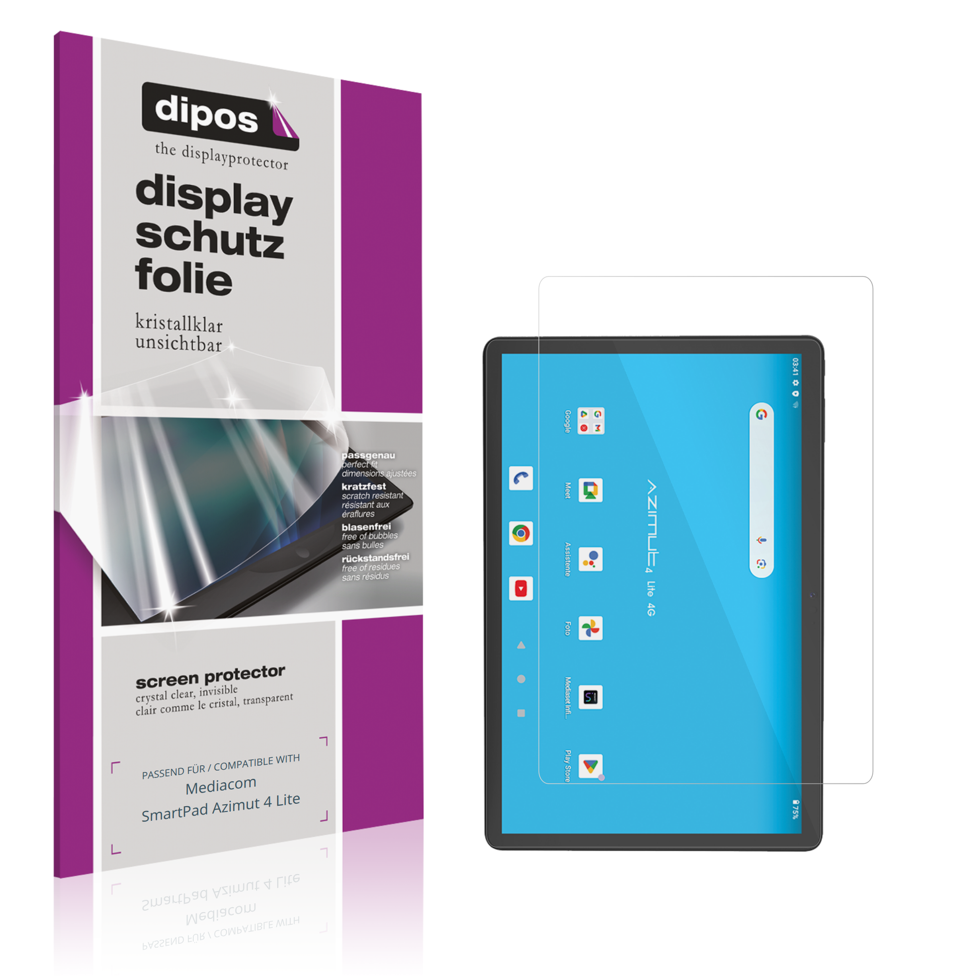 Klare Displayschutzfolie von dipos passend für Mediacom SmartPad Azimut 4 Lite, präziser Zuschnitt und blasenfrei montiert