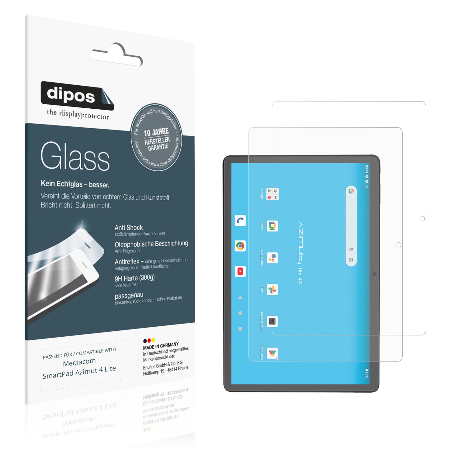 Matte Displayschutzfolie von dipos passend für Mediacom SmartPad Azimut 4 Lite, 9H kratzfest und blasenfrei montiert