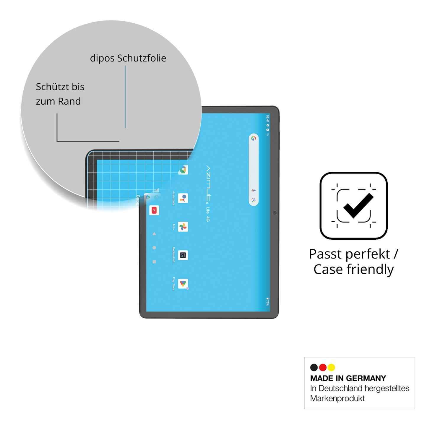 Schutzglasfolie mit optimaler Passform, zur Verwendung mit Hüllen geeignet
