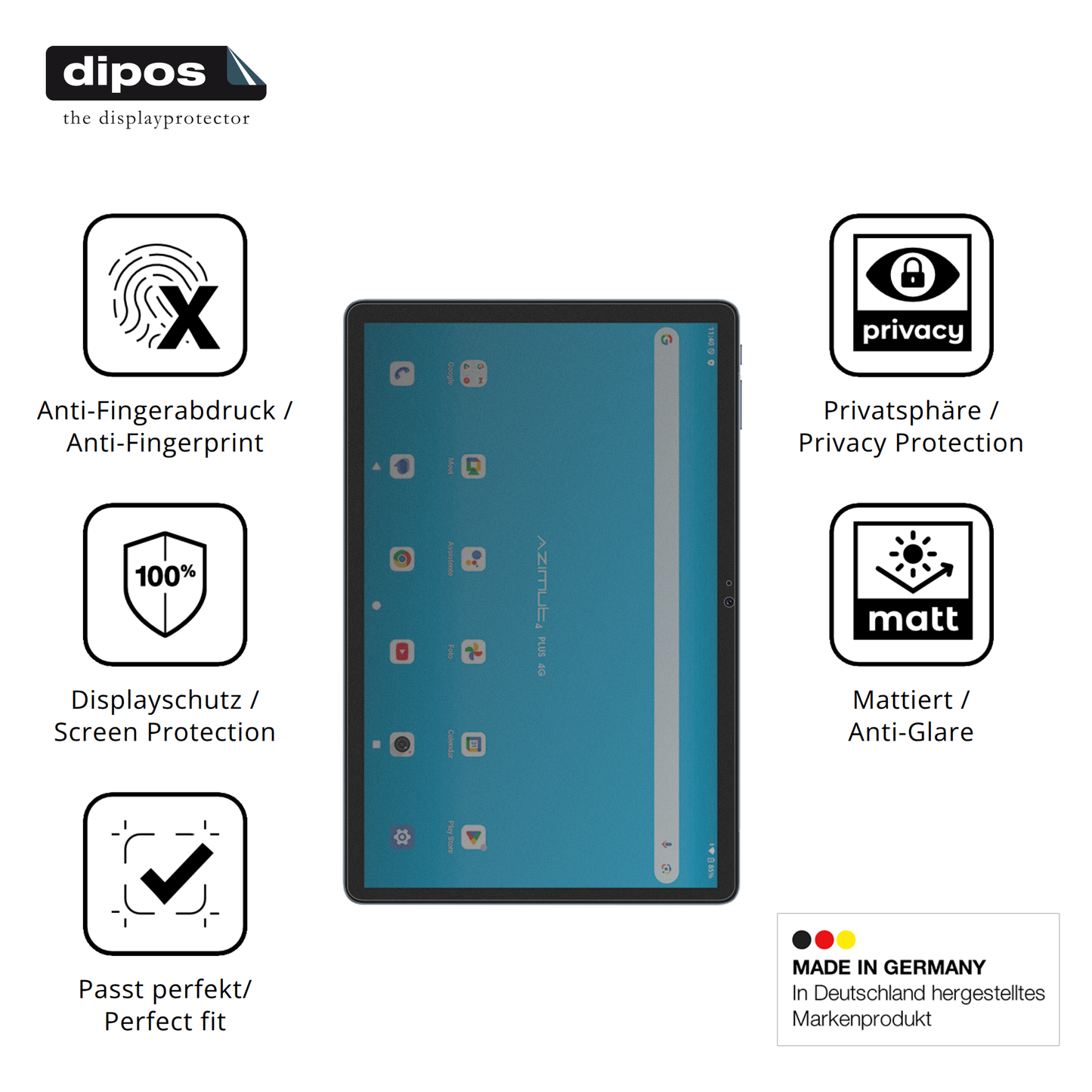 Privatsphäre-Schutz durch Sichtschutz-Folie passend zugeschnitten für Mediacom SmartPad Azimut 4 Plus