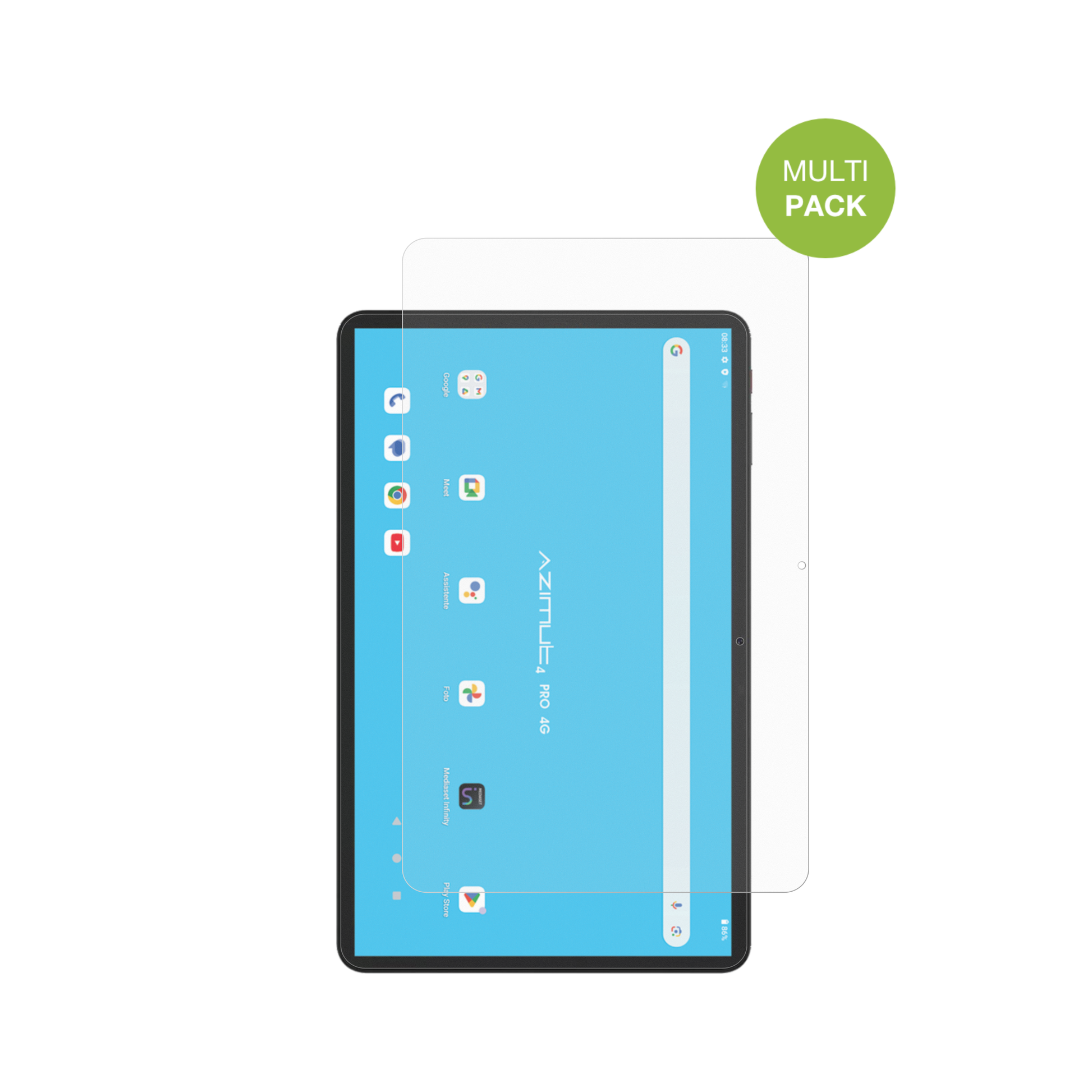 MediacomSmartPad Azimut 4 Pro mit aufgebrachter dipos Displayschutzfolie, die lästige Fingerabdrücke minimiert