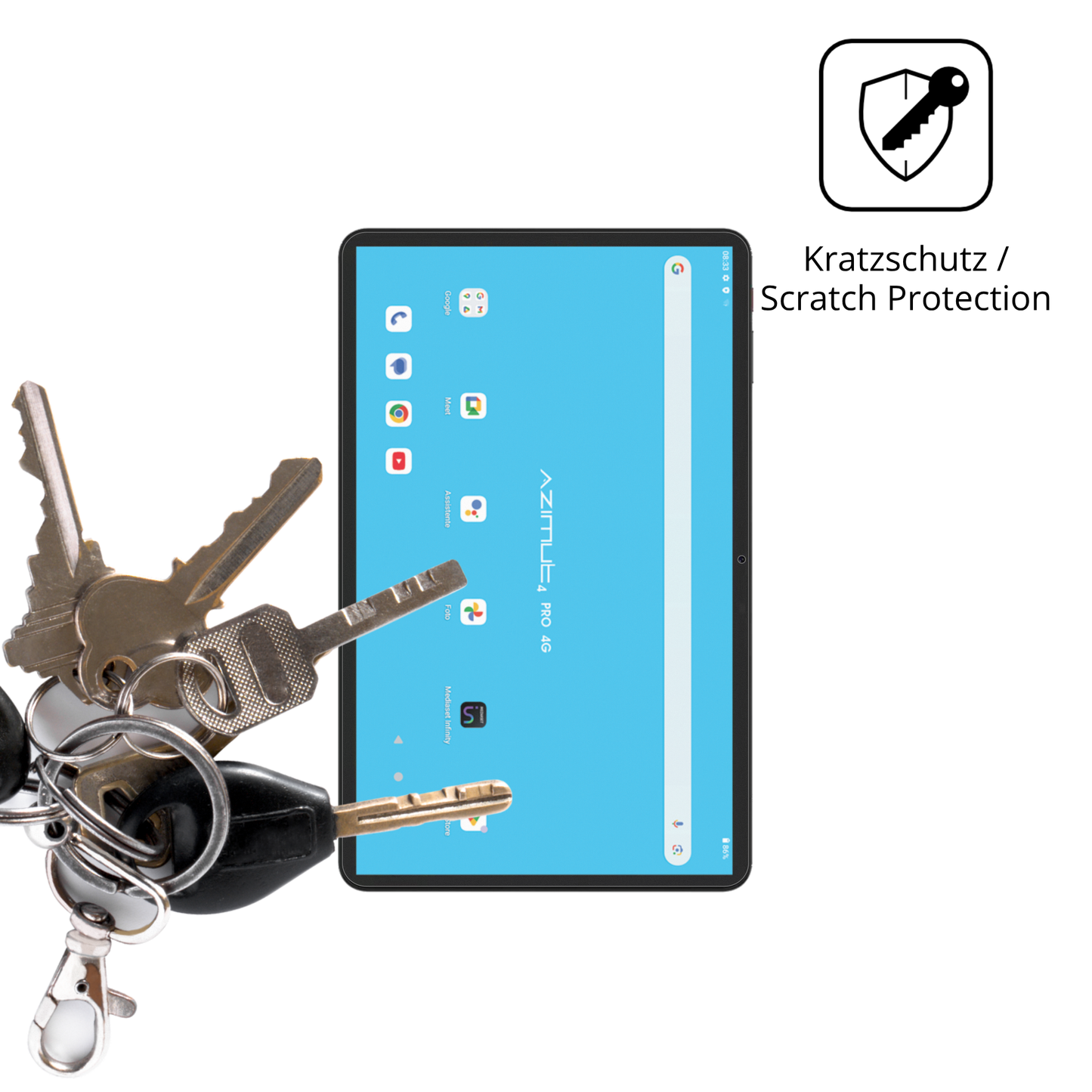 Schutz gegen Kratzer auf dem Mediacom SmartPad Azimut 4 Pro Glas durch Schlüssel oder Ähnliches