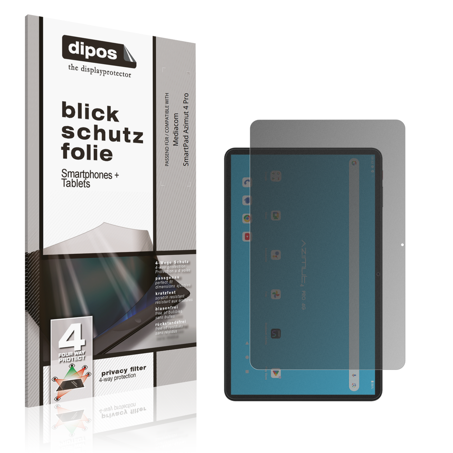 Blickschutzfolie von dipos passend für Mediacom SmartPad Azimut 4 Pro, präziser Zuschnitt und blasenfrei montiert