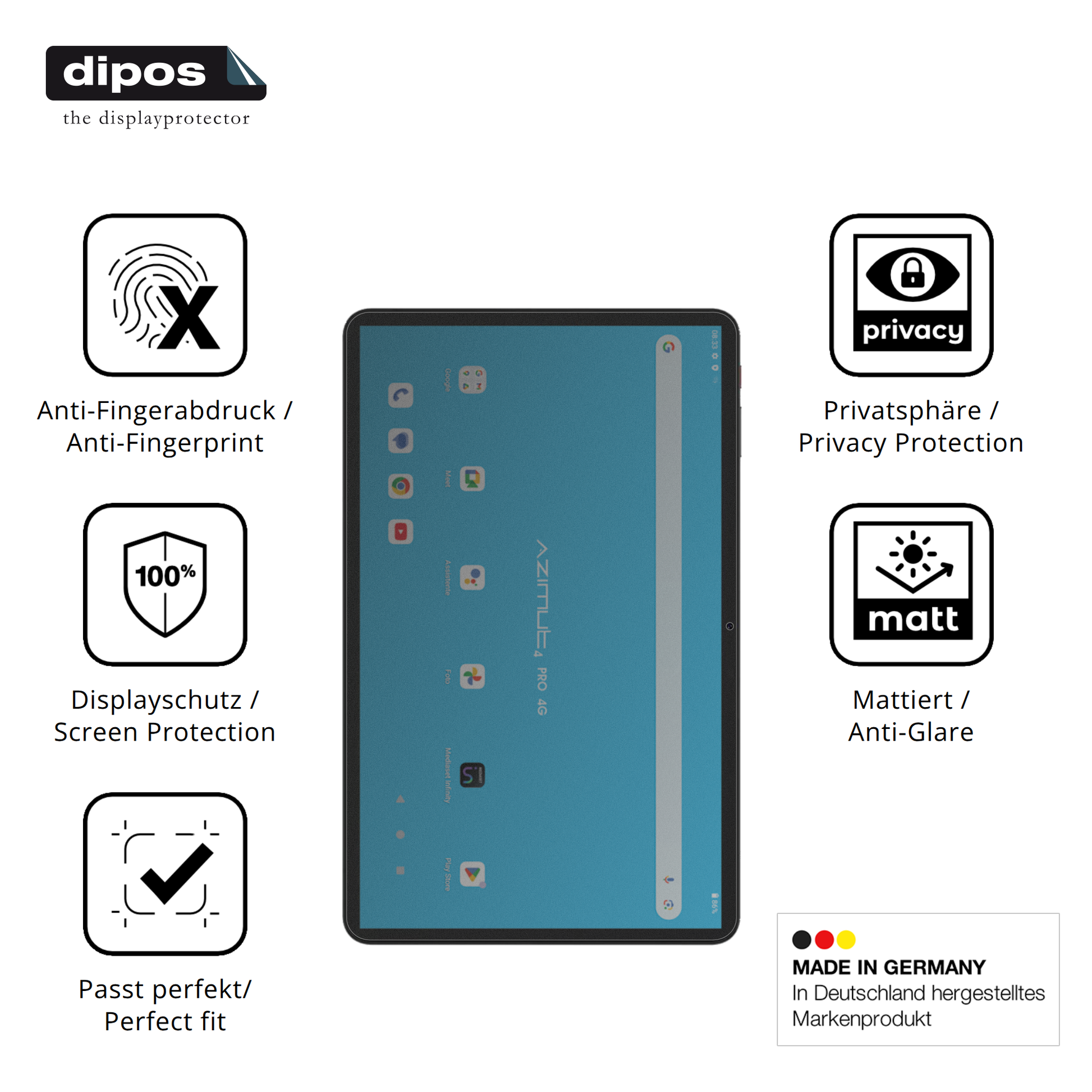 Privatsphäre-Schutz durch Sichtschutz-Folie passend zugeschnitten für Mediacom SmartPad Azimut 4 Pro