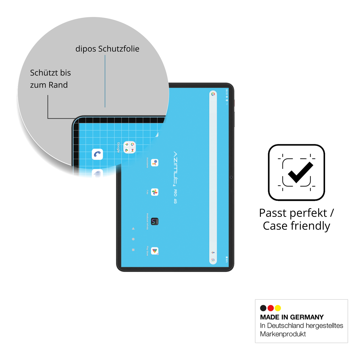 Schutzglasfolie mit optimaler Passform, zur Verwendung mit Hüllen geeignet