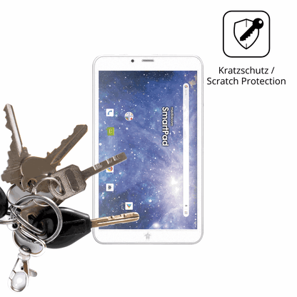 Schutz gegen Kratzer auf dem Mediacom SmartPad YIO 8 Glas durch Schlüssel oder Ähnliches