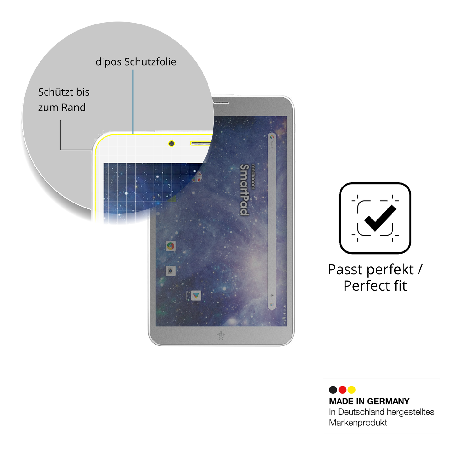 Schutz gegen Kratzer auf dem Mediacom SmartPad YIO 8 Glas durch Schlüssel oder Ähnliches