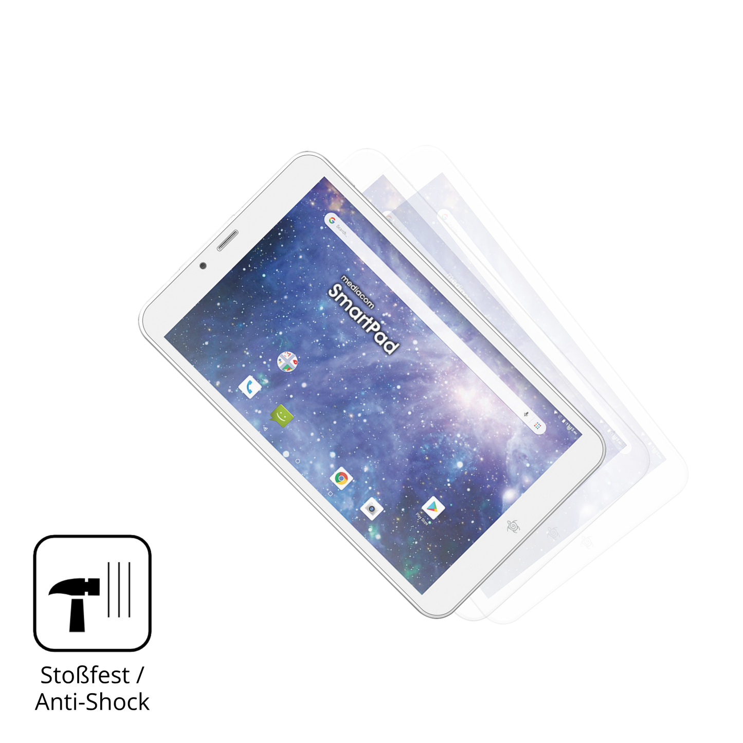 Schutz gegen Kratzer auf dem Mediacom SmartPad YIO 8 Glas durch Schlüssel, Stöße gegen die Tischkante oder Stürze